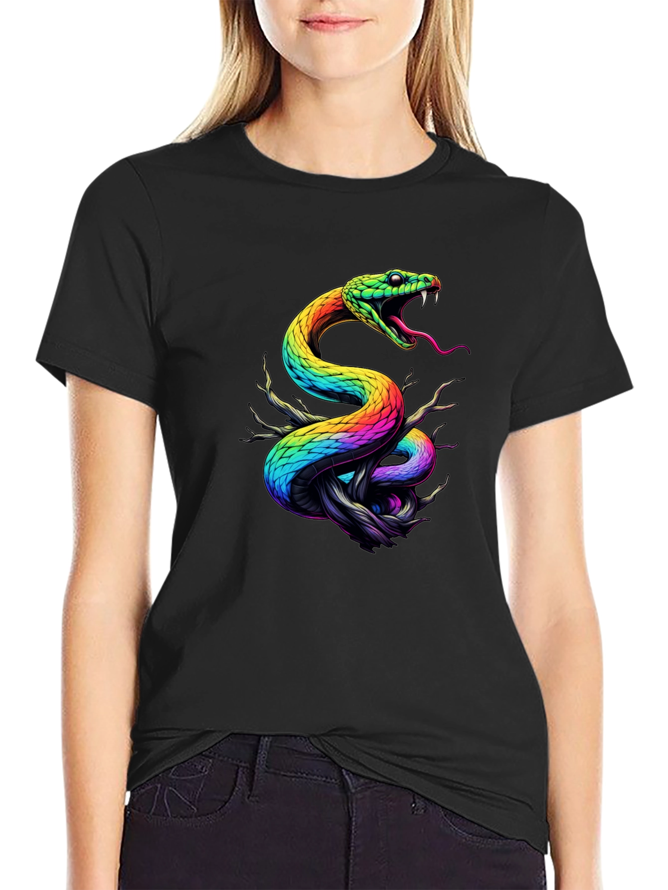 Rainbow Snake Graphic Black T-Shirt