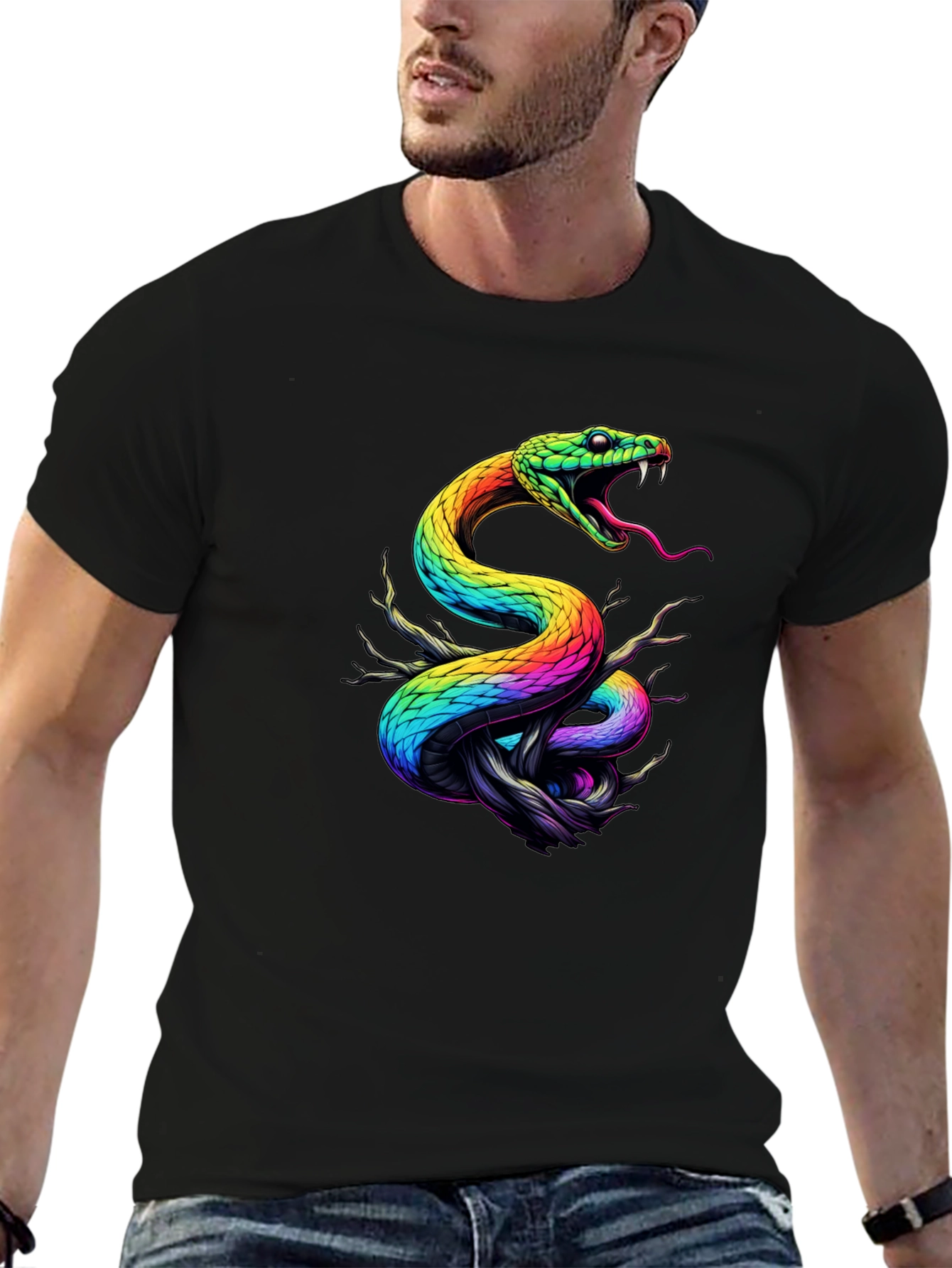 Rainbow Snake Graphic Black T-Shirt