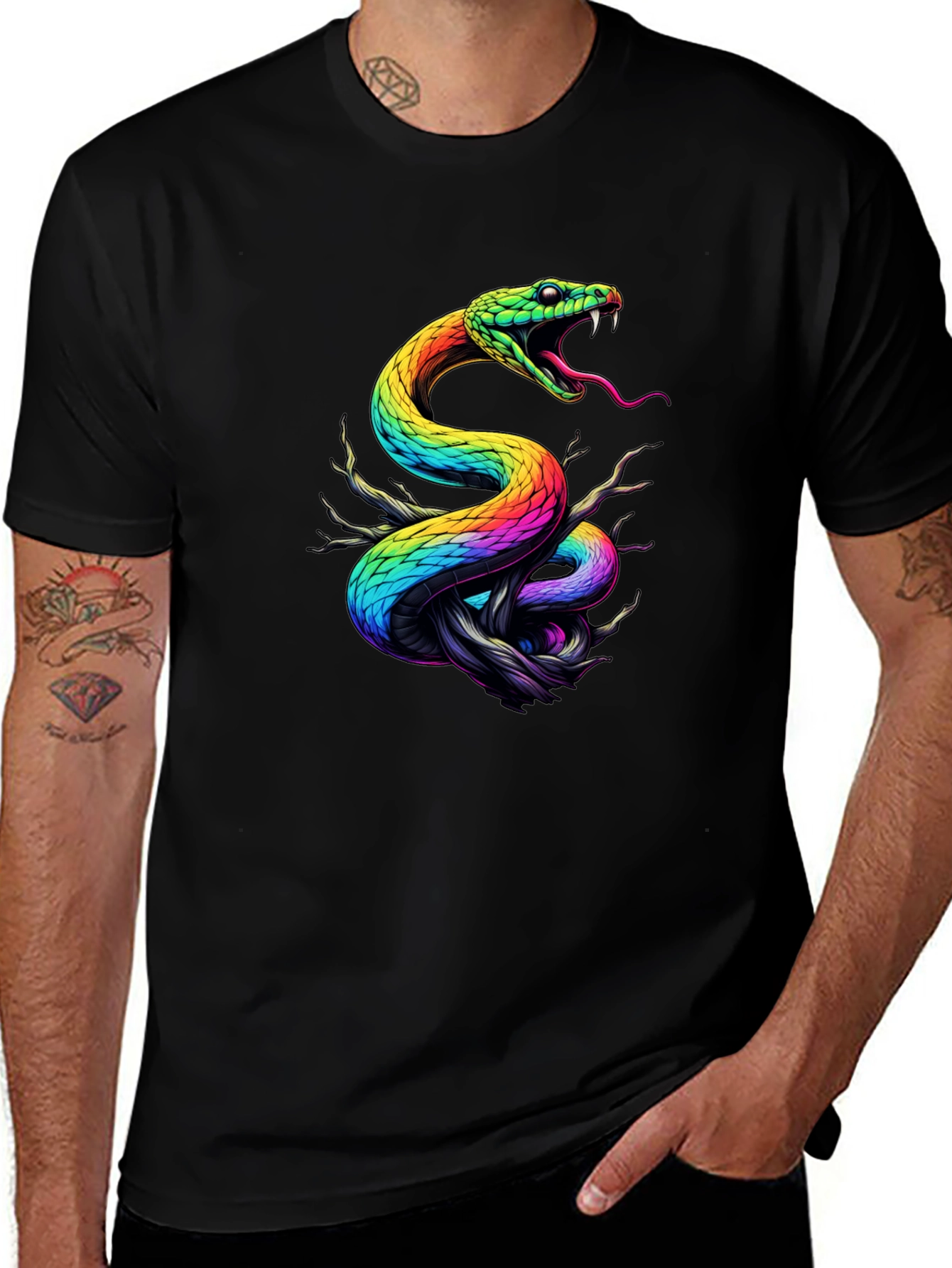 Rainbow Snake Graphic Black T-Shirt