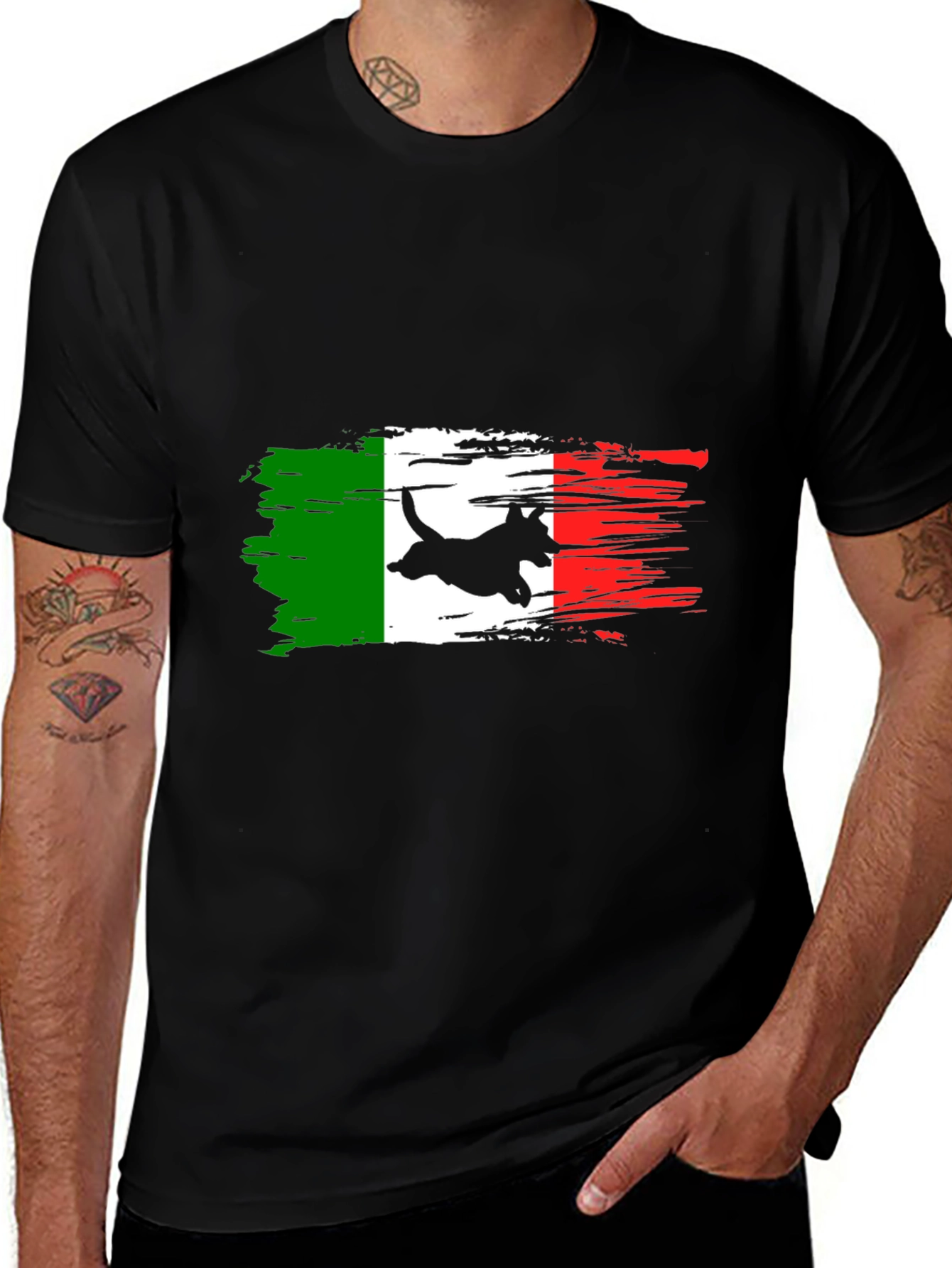 Italian Flag Dog T-Shirt - Black