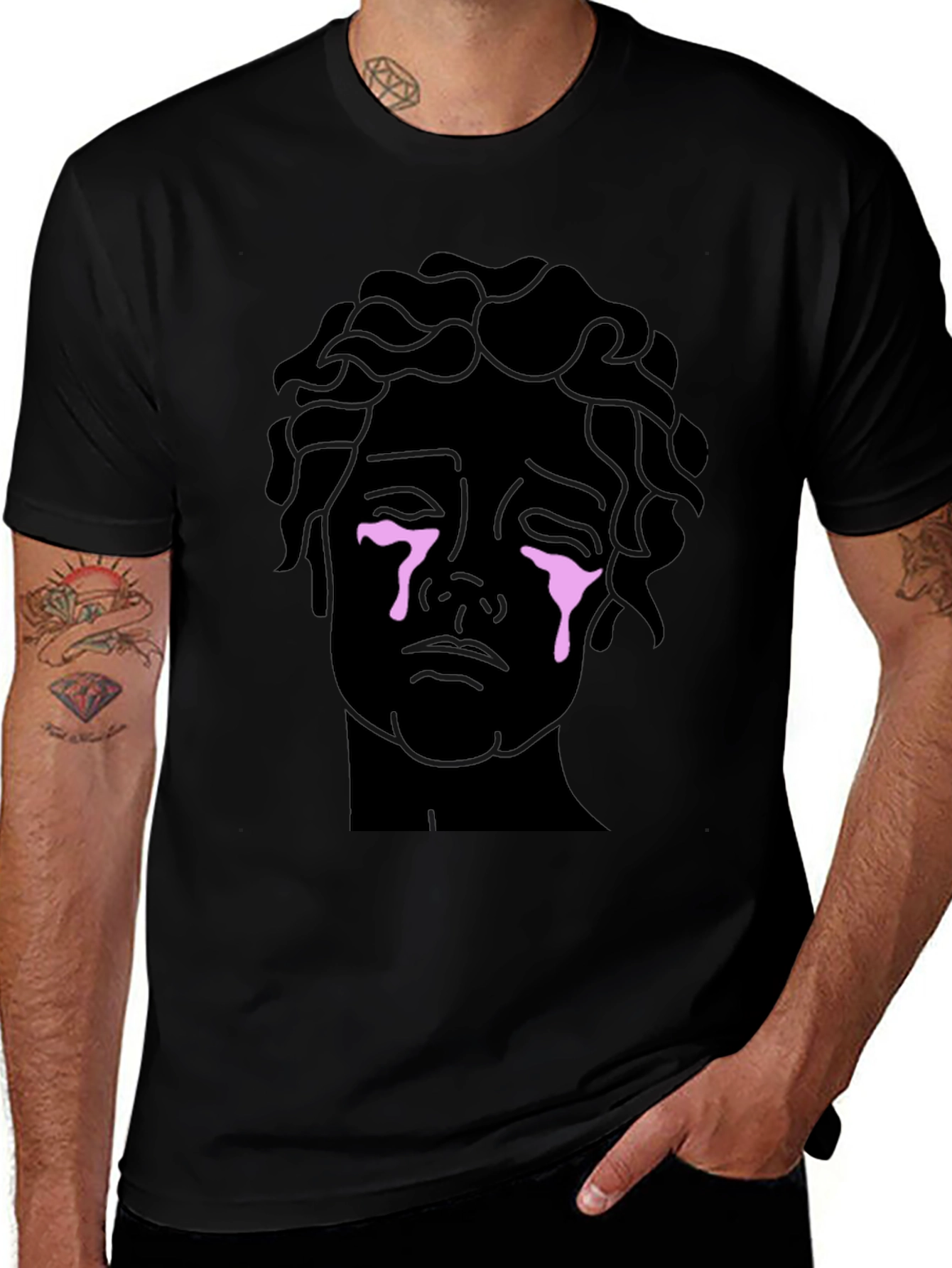 Crying Statue Graphic Tee - Stylish Unisex Black T-Shirt