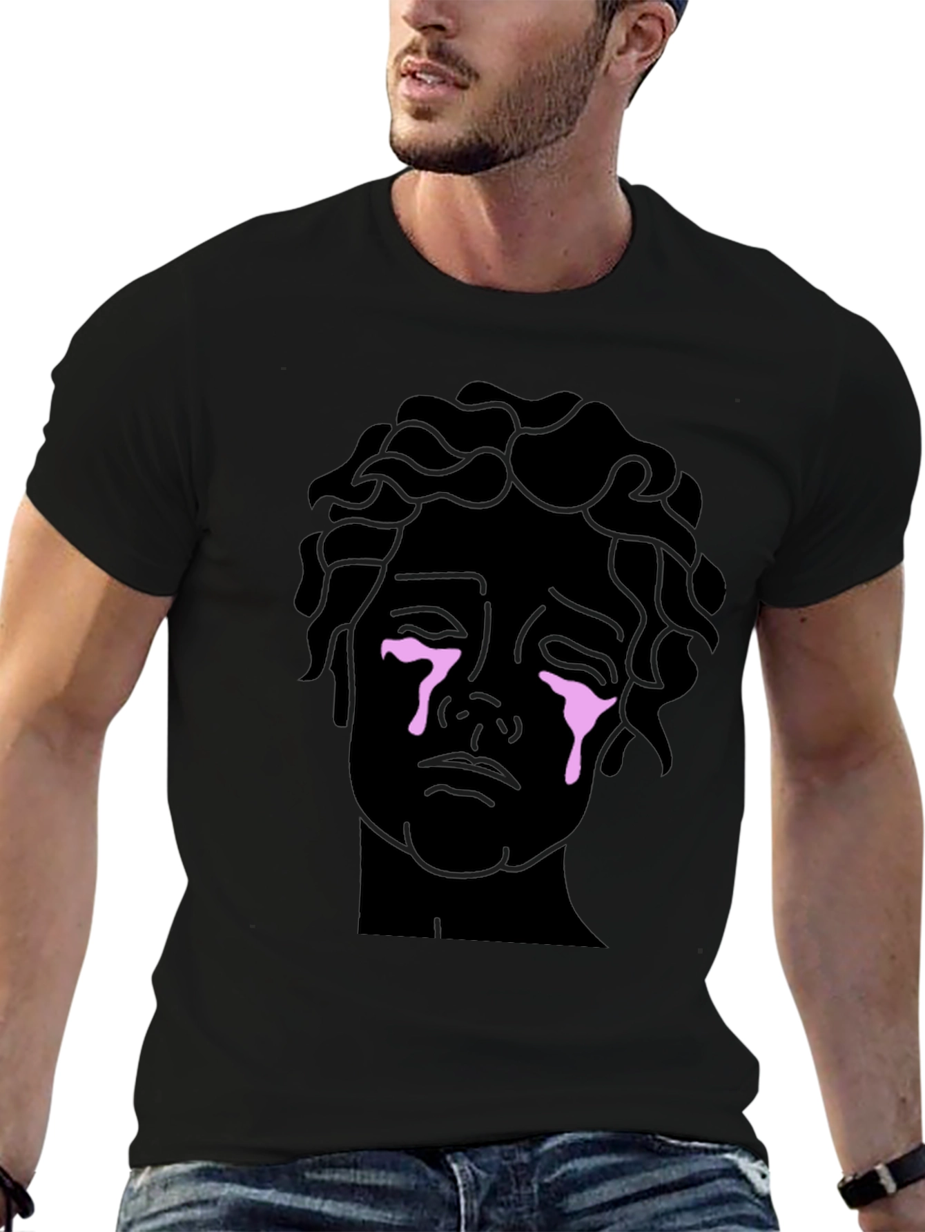 Crying Statue Graphic Tee - Stylish Unisex Black T-Shirt
