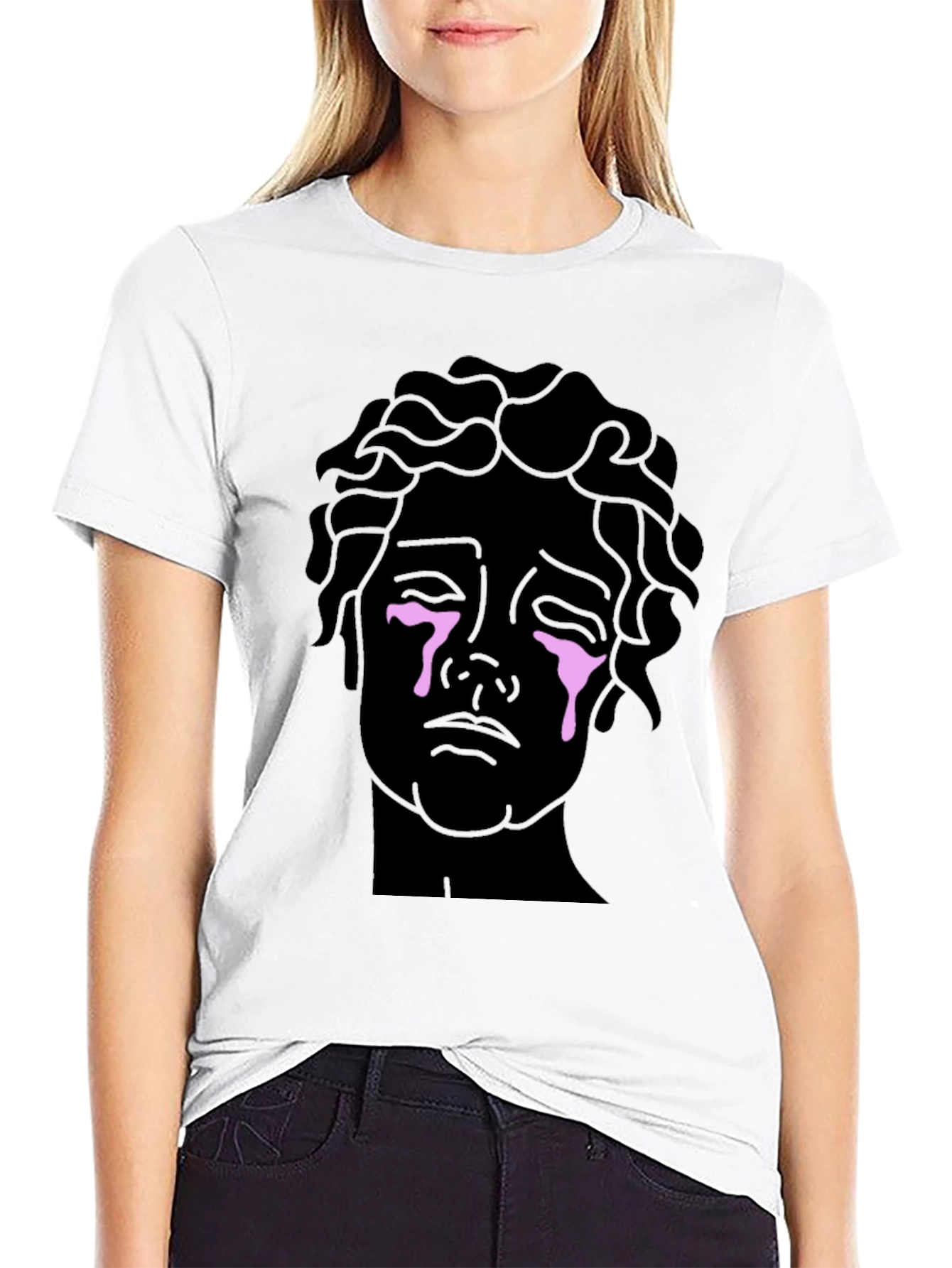 Crying Statue Graphic Tee - Stylish Unisex Black T-Shirt