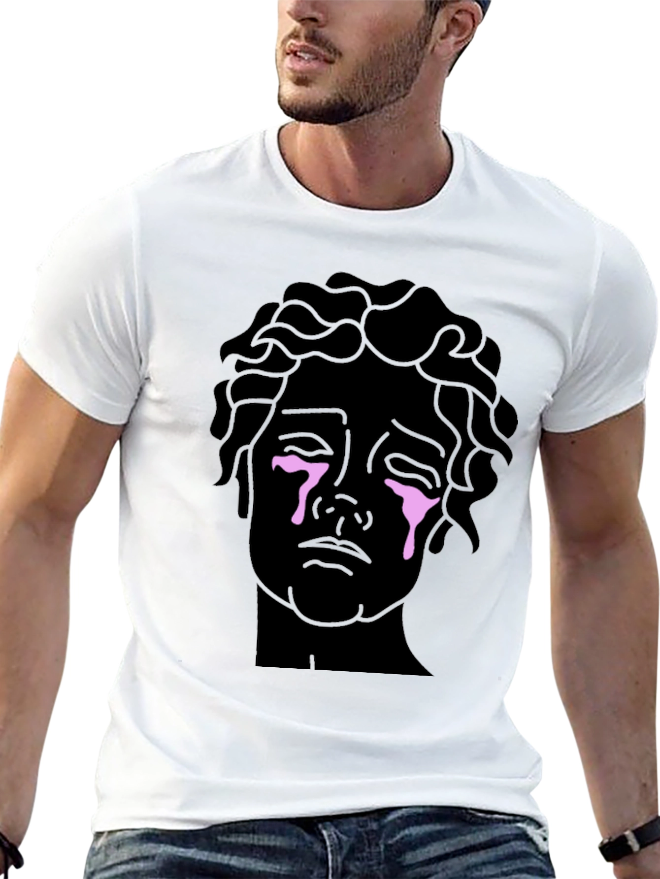 Crying Statue Graphic Tee - Stylish Unisex Black T-Shirt