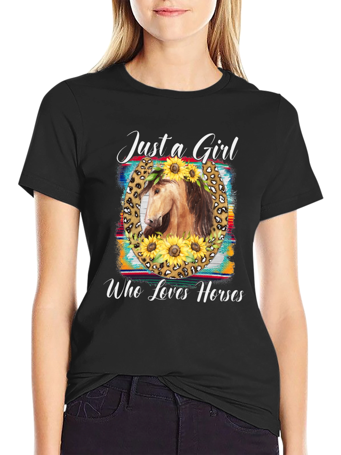 Just A Girl Who Loves Horses Black T-Shirt