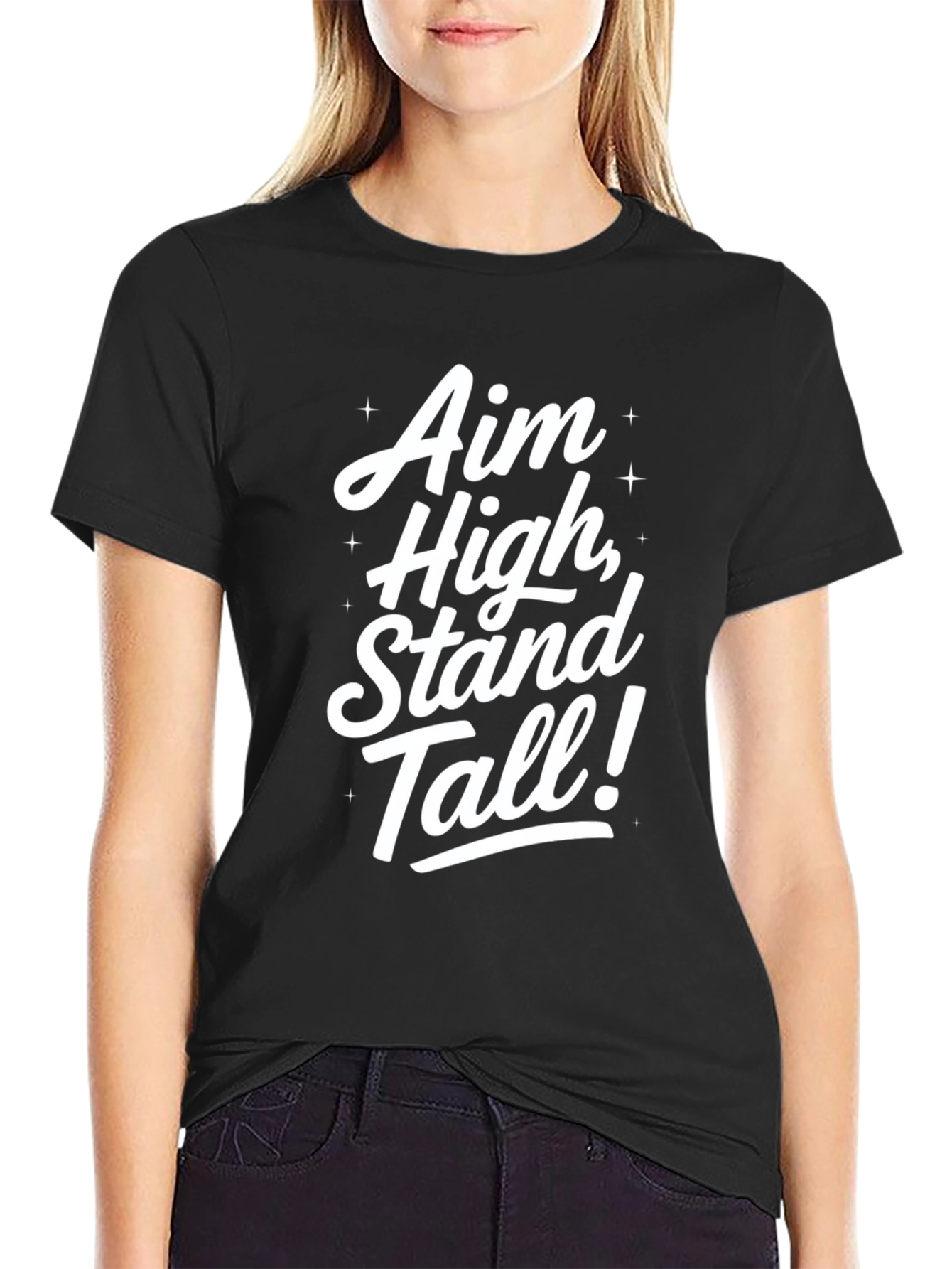 Aim High Stand Tall Graphic Tee - Inspiring Black T-Shirt