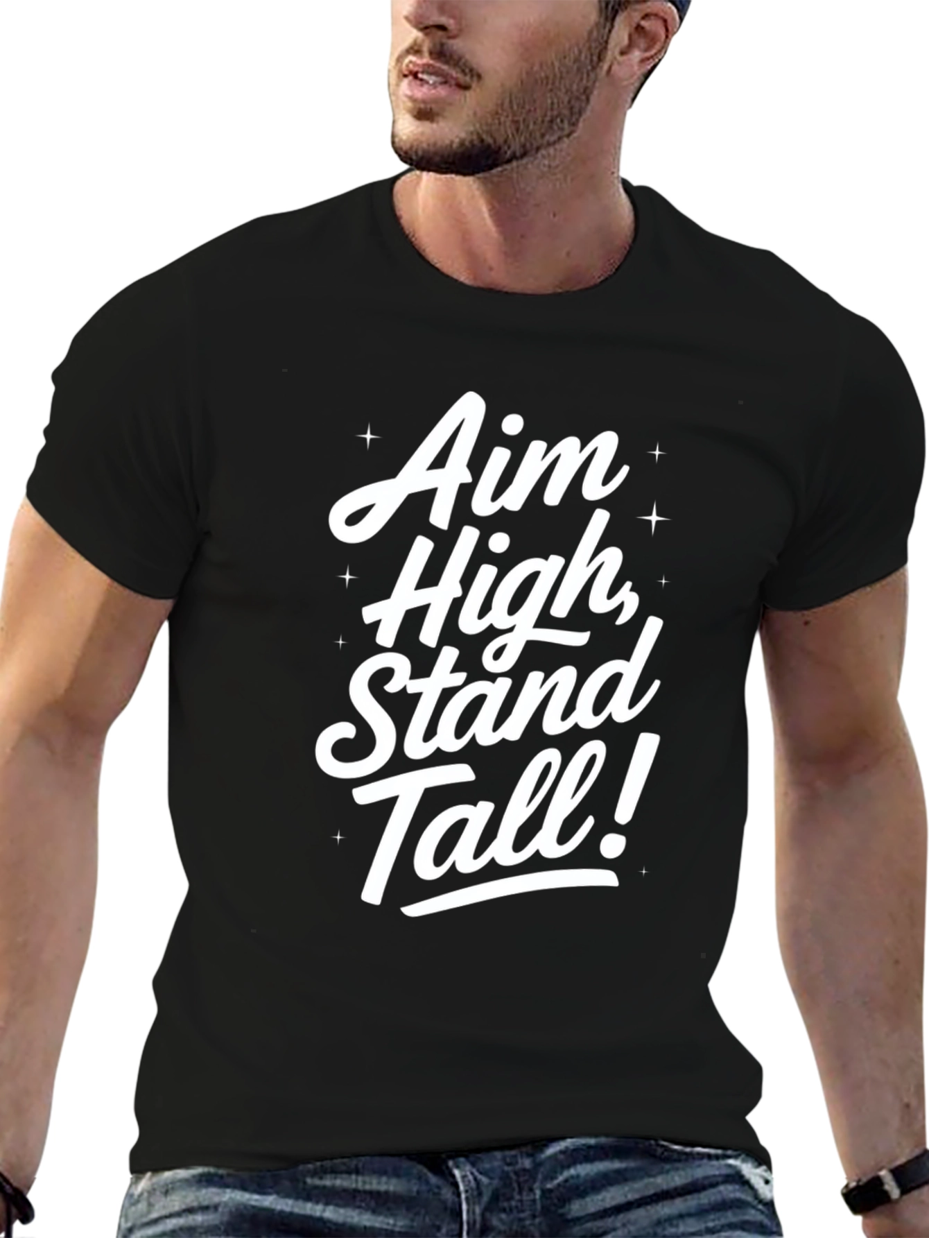 Aim High Stand Tall Graphic Tee - Inspiring Black T-Shirt