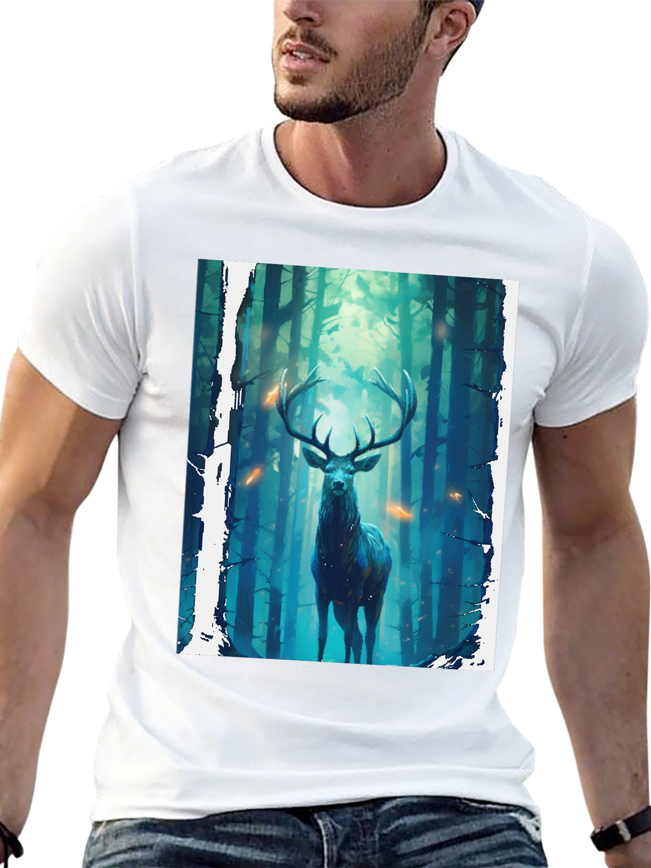 Mystic Forest Deer Graphic Tee - Nature Inspired Design