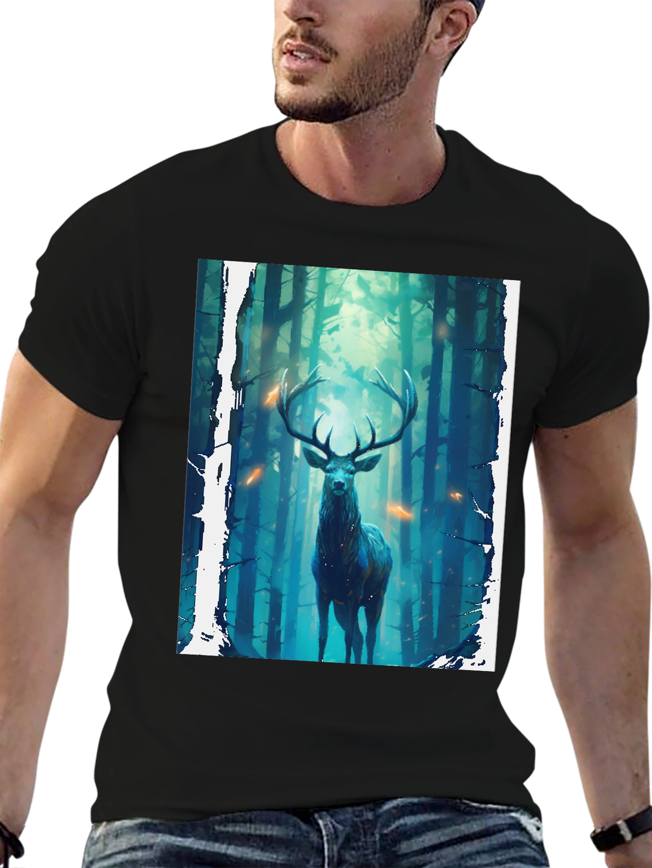 Mystic Forest Deer Graphic Tee - Nature Inspired Design