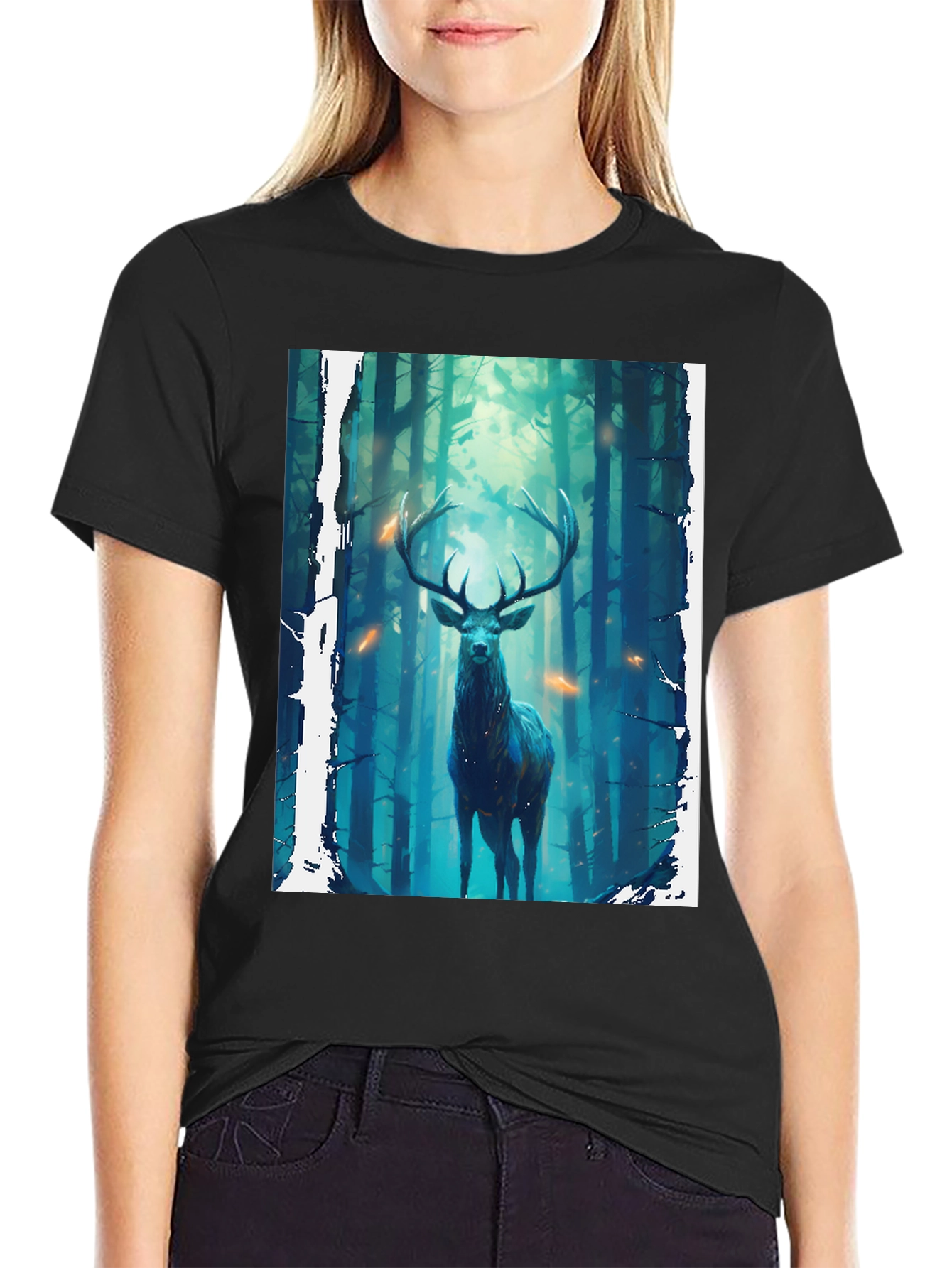 Mystic Forest Deer Graphic Tee - Nature Inspired Design