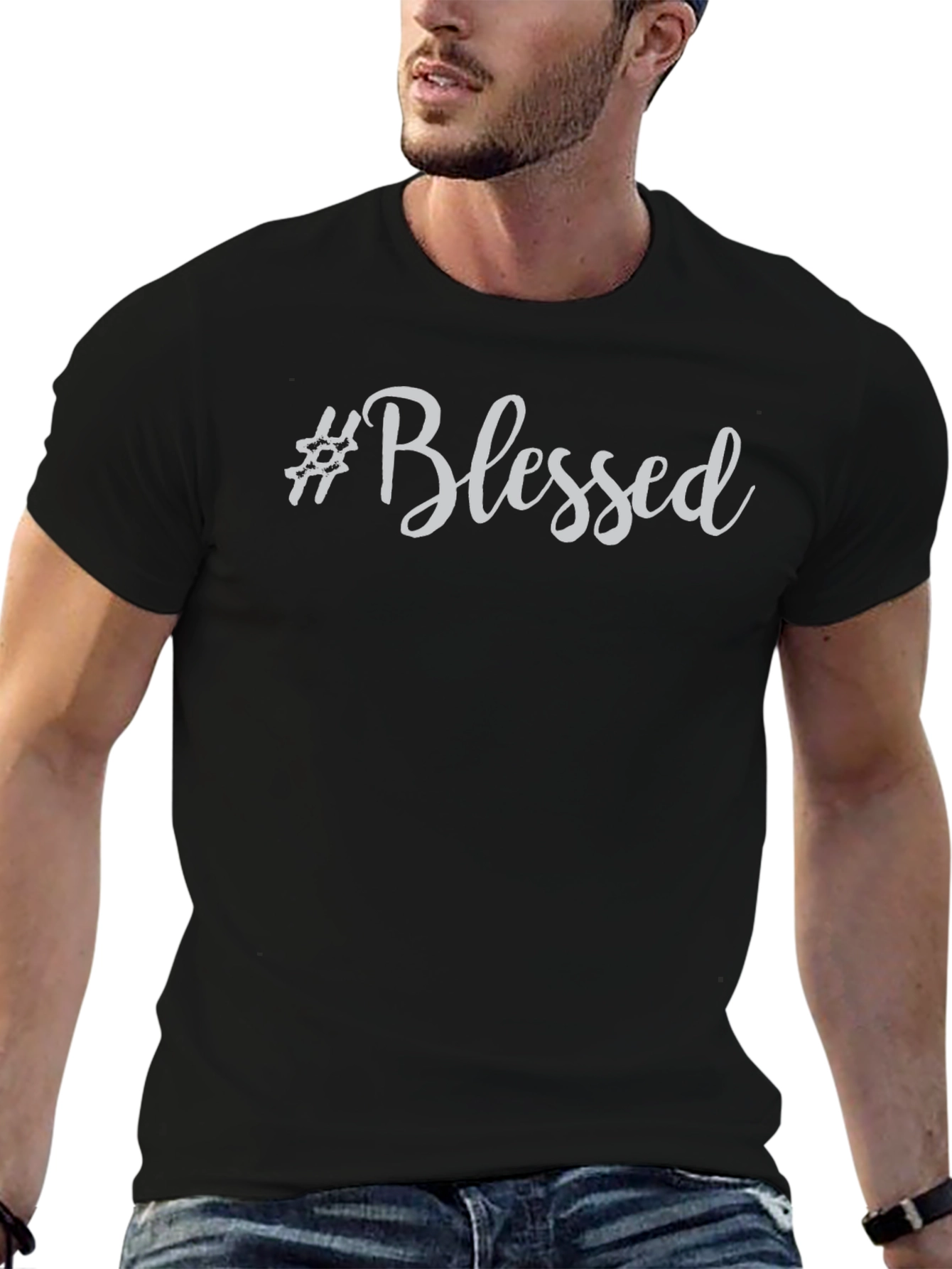 #Blessed Graphic Print Crew Neck T-Shirt