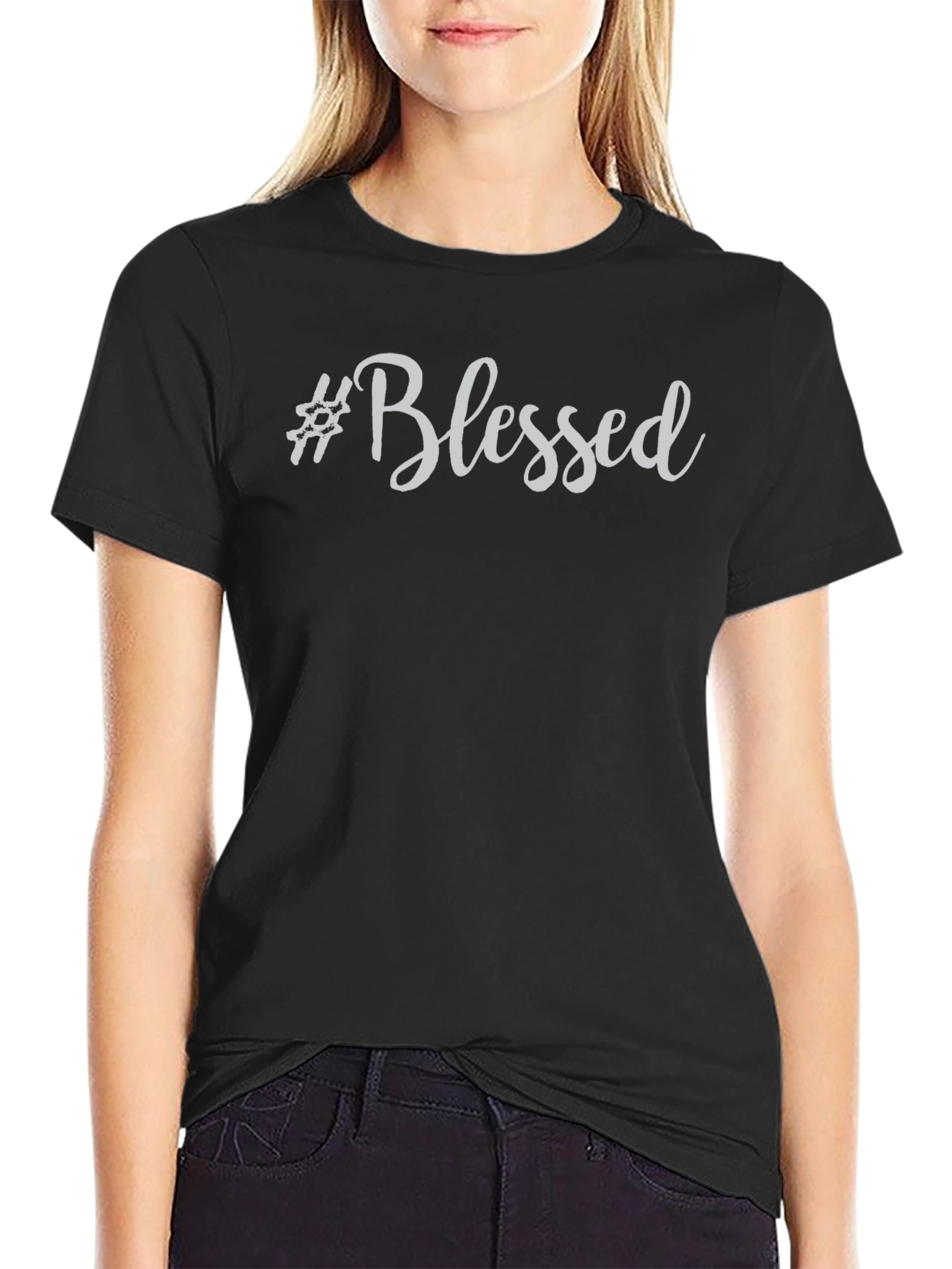 #Blessed Graphic Print Crew Neck T-Shirt