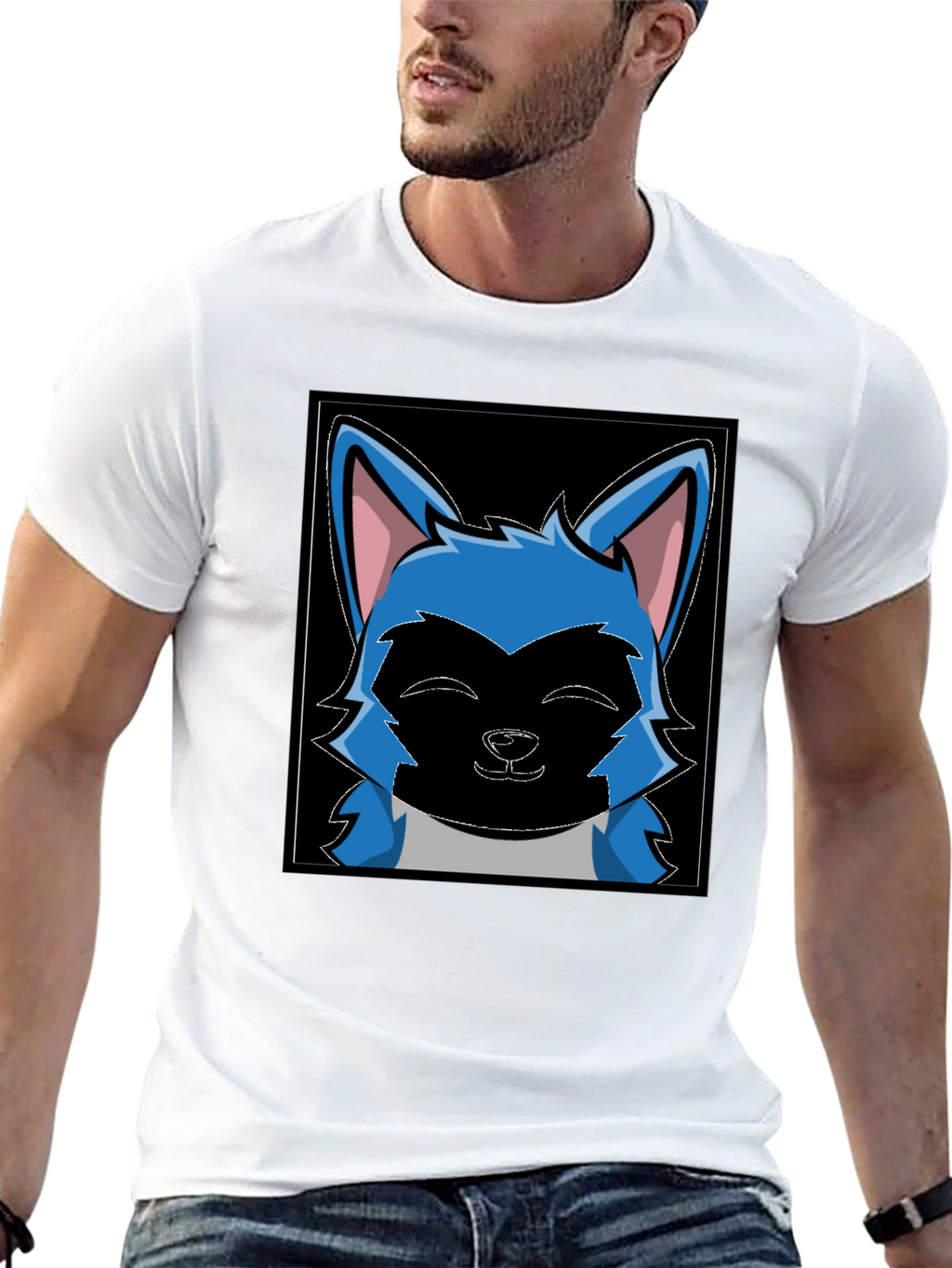 Cartoon Wolf Graphic Black T-Shirt