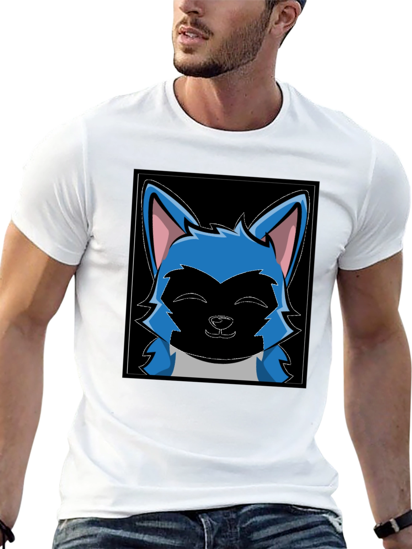Cartoon Wolf Graphic Black T-Shirt