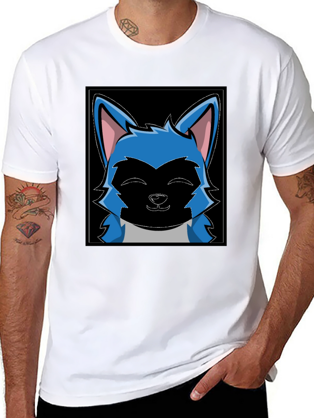 Cartoon Wolf Graphic Black T-Shirt