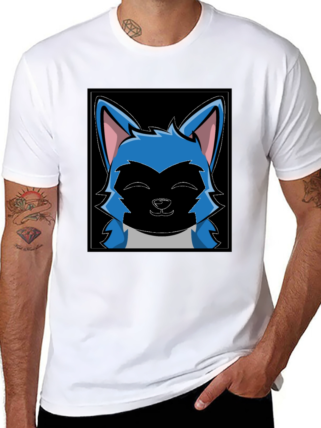 Cartoon Wolf Graphic Black T-Shirt