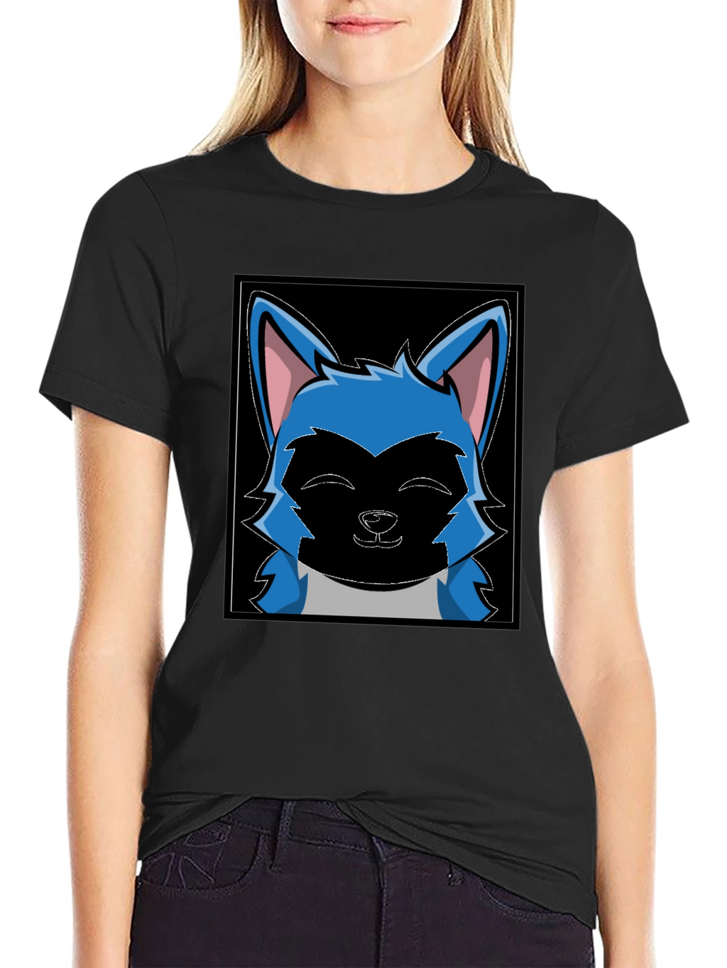 Cartoon Wolf Graphic Black T-Shirt