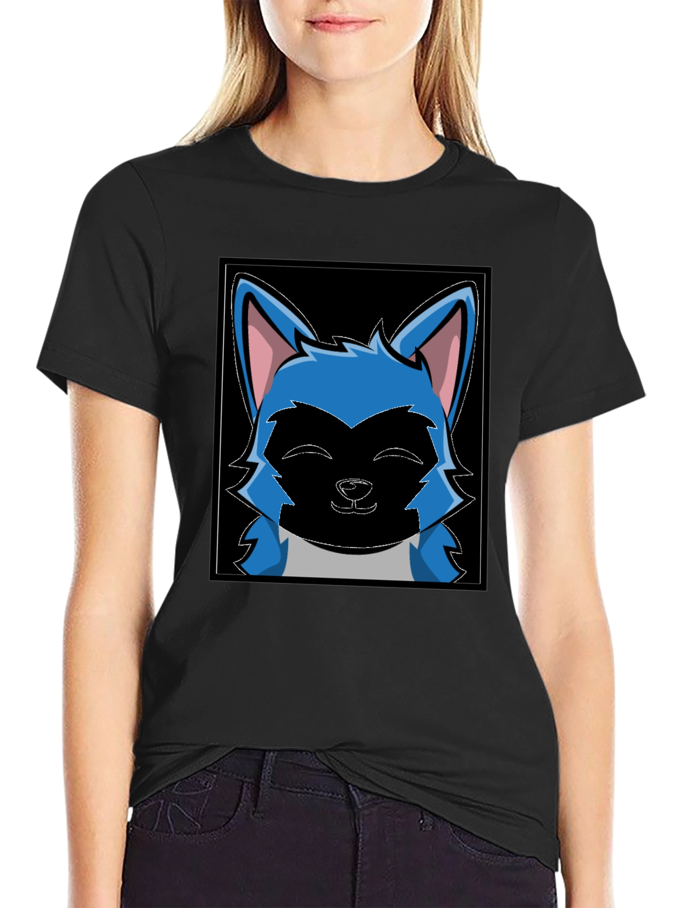 Cartoon Wolf Graphic Black T-Shirt