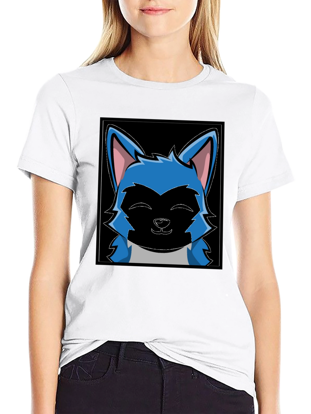 Cartoon Wolf Graphic Black T-Shirt