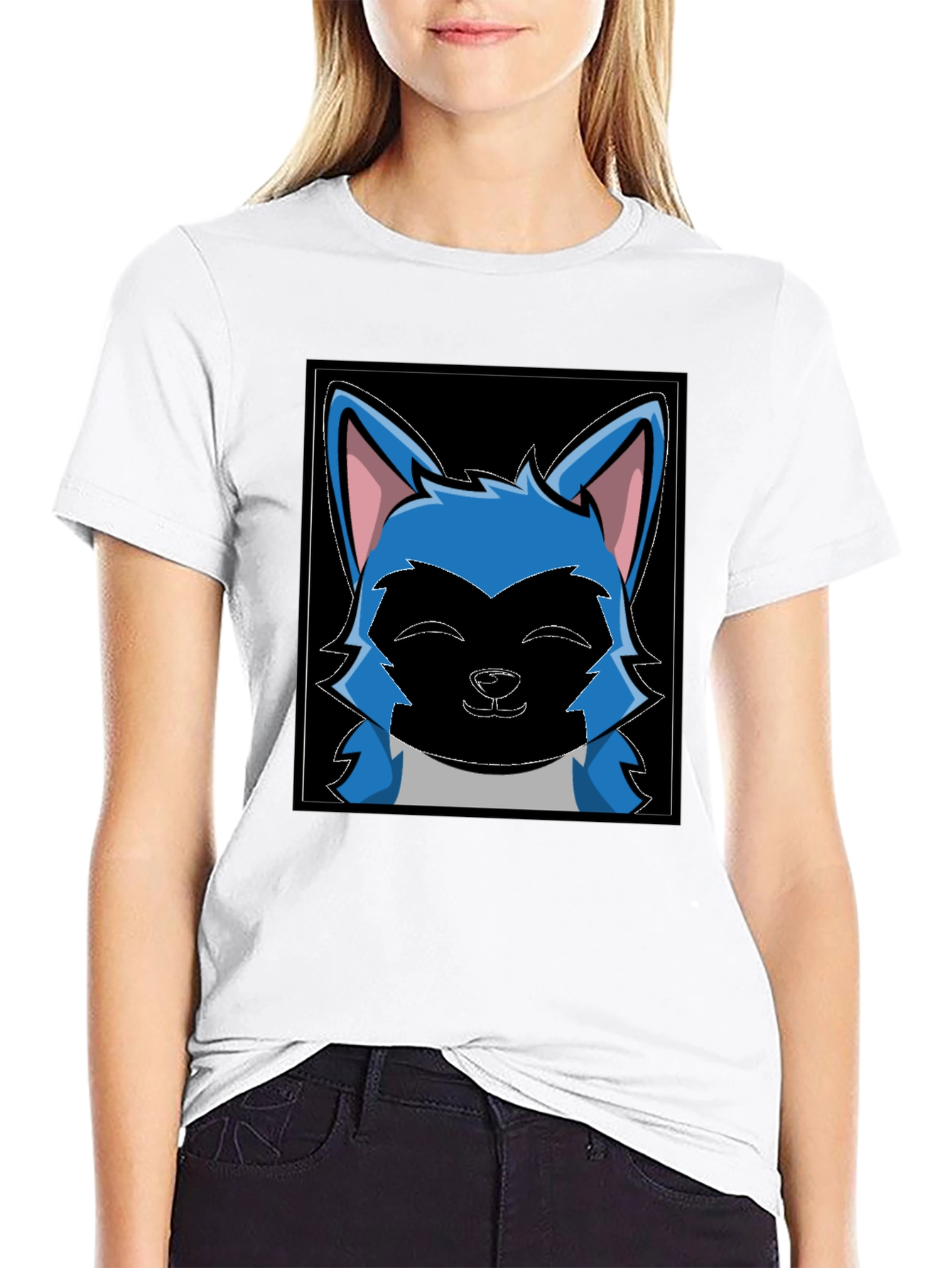 Cartoon Wolf Graphic Black T-Shirt
