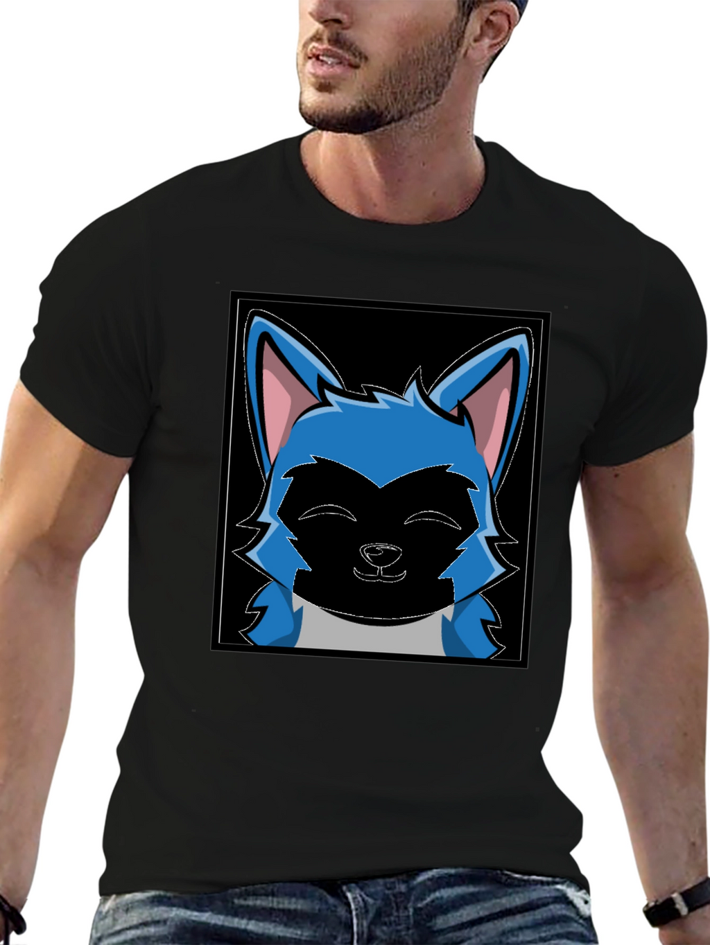 Cartoon Wolf Graphic Black T-Shirt