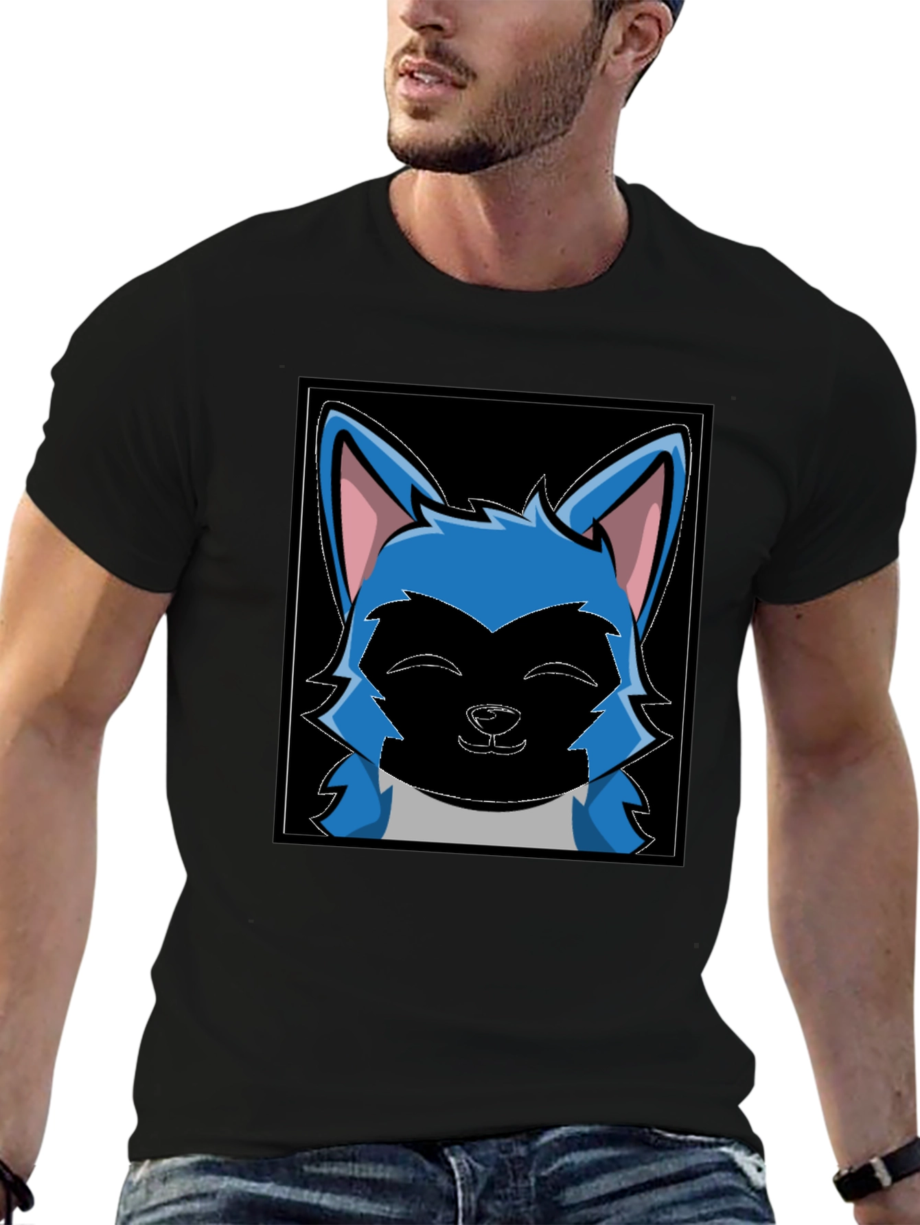 Cartoon Wolf Graphic Black T-Shirt