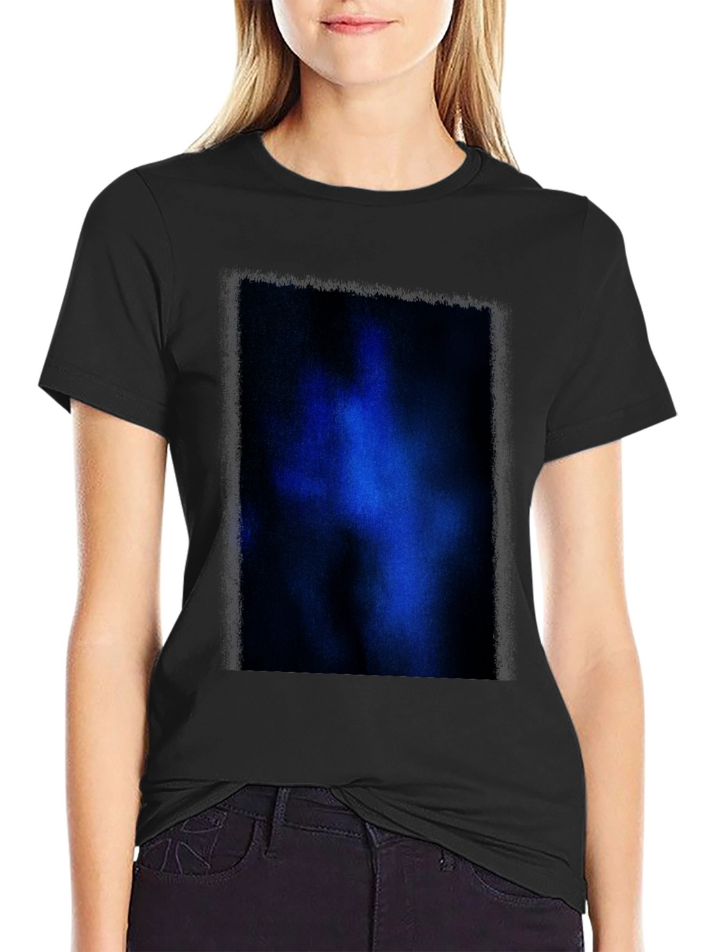 Black T-Shirt with Abstract Blue Graphic Print
