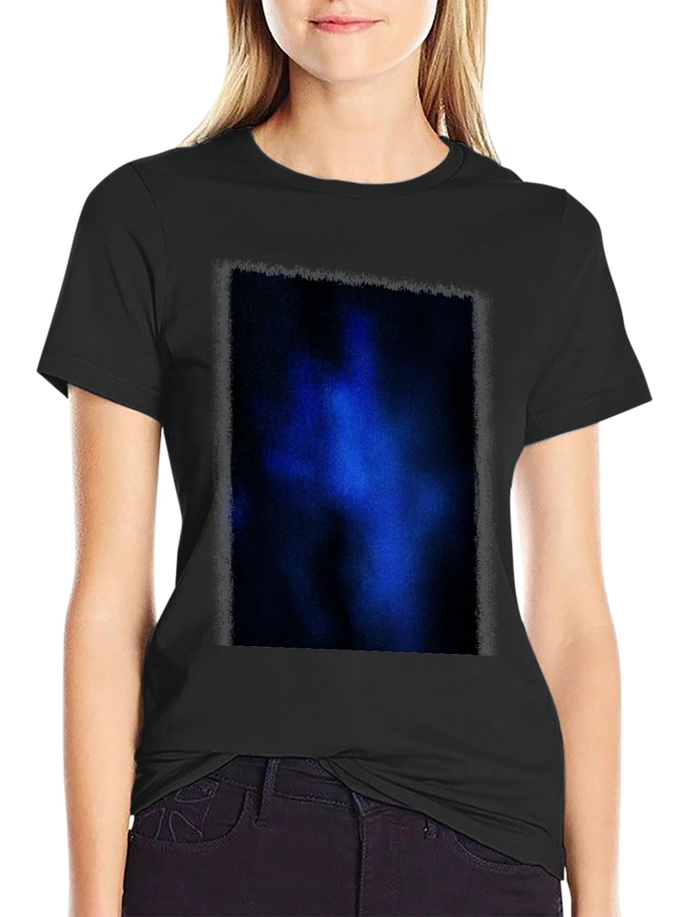 Black T-Shirt with Abstract Blue Graphic Print