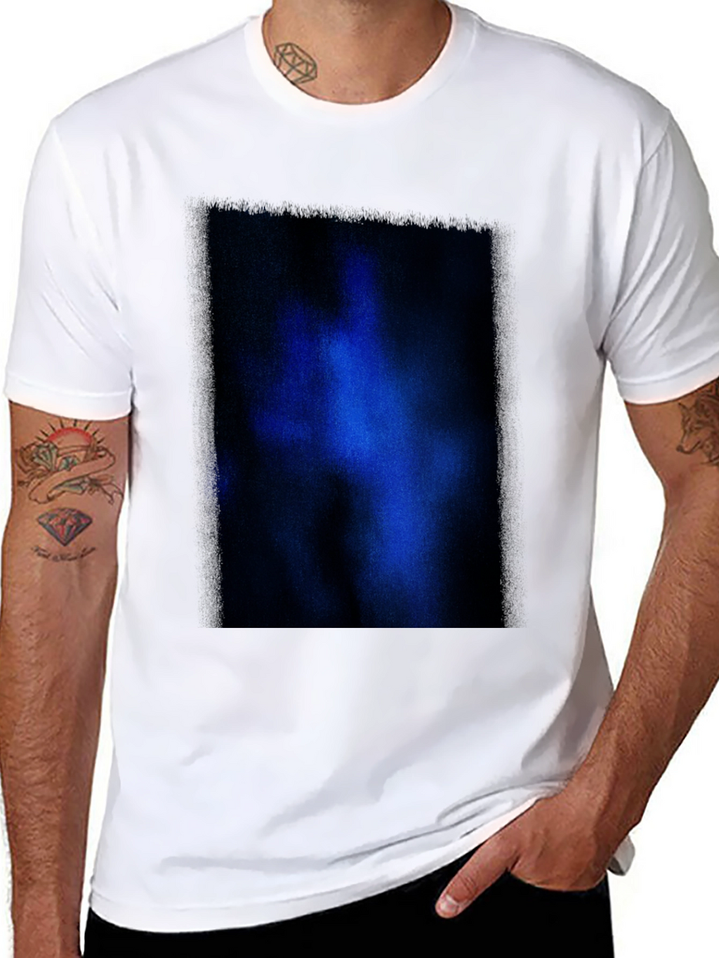 Black T-Shirt with Abstract Blue Graphic Print