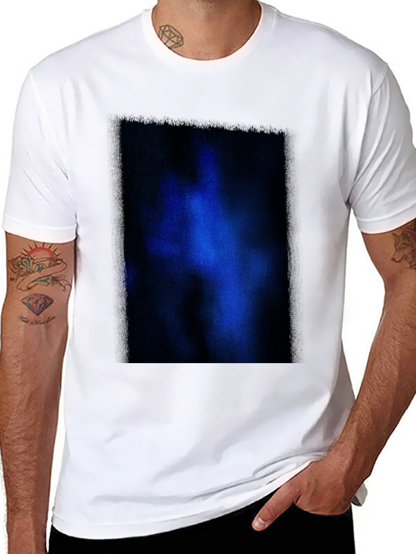 Black T-Shirt with Abstract Blue Graphic Print