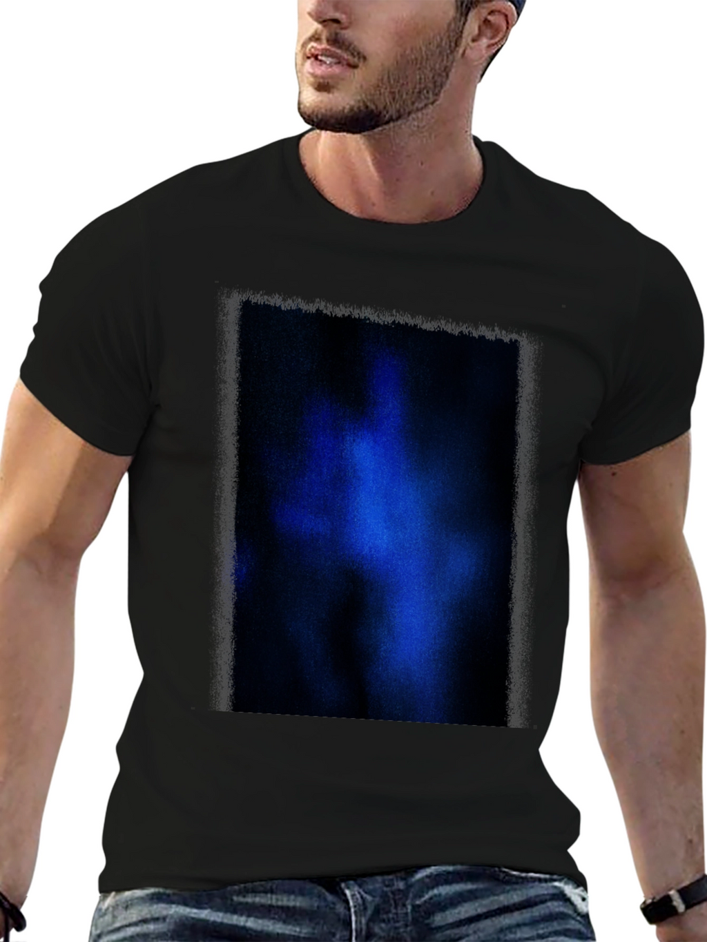Black T-Shirt with Abstract Blue Graphic Print