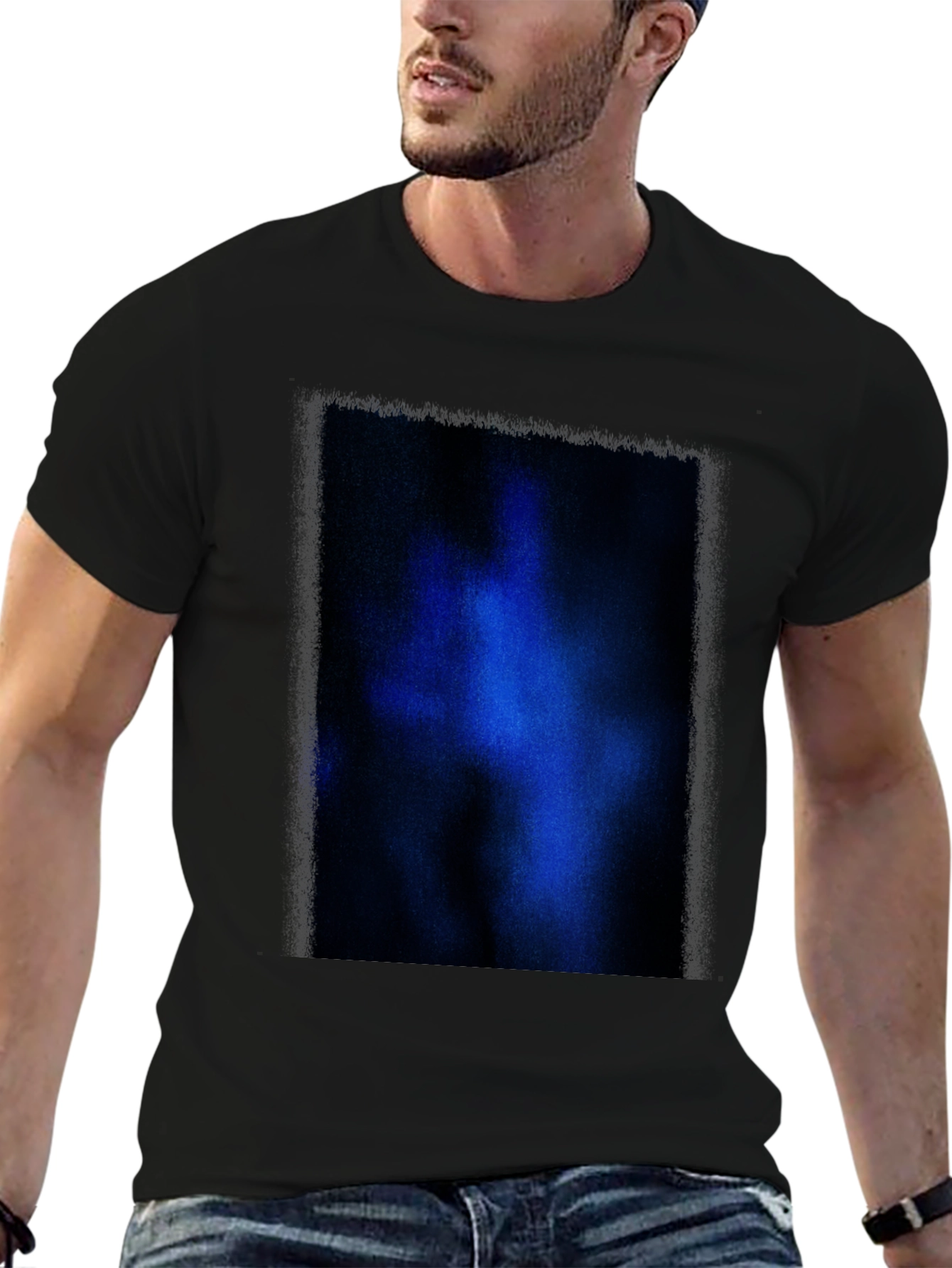 Black T-Shirt with Abstract Blue Graphic Print