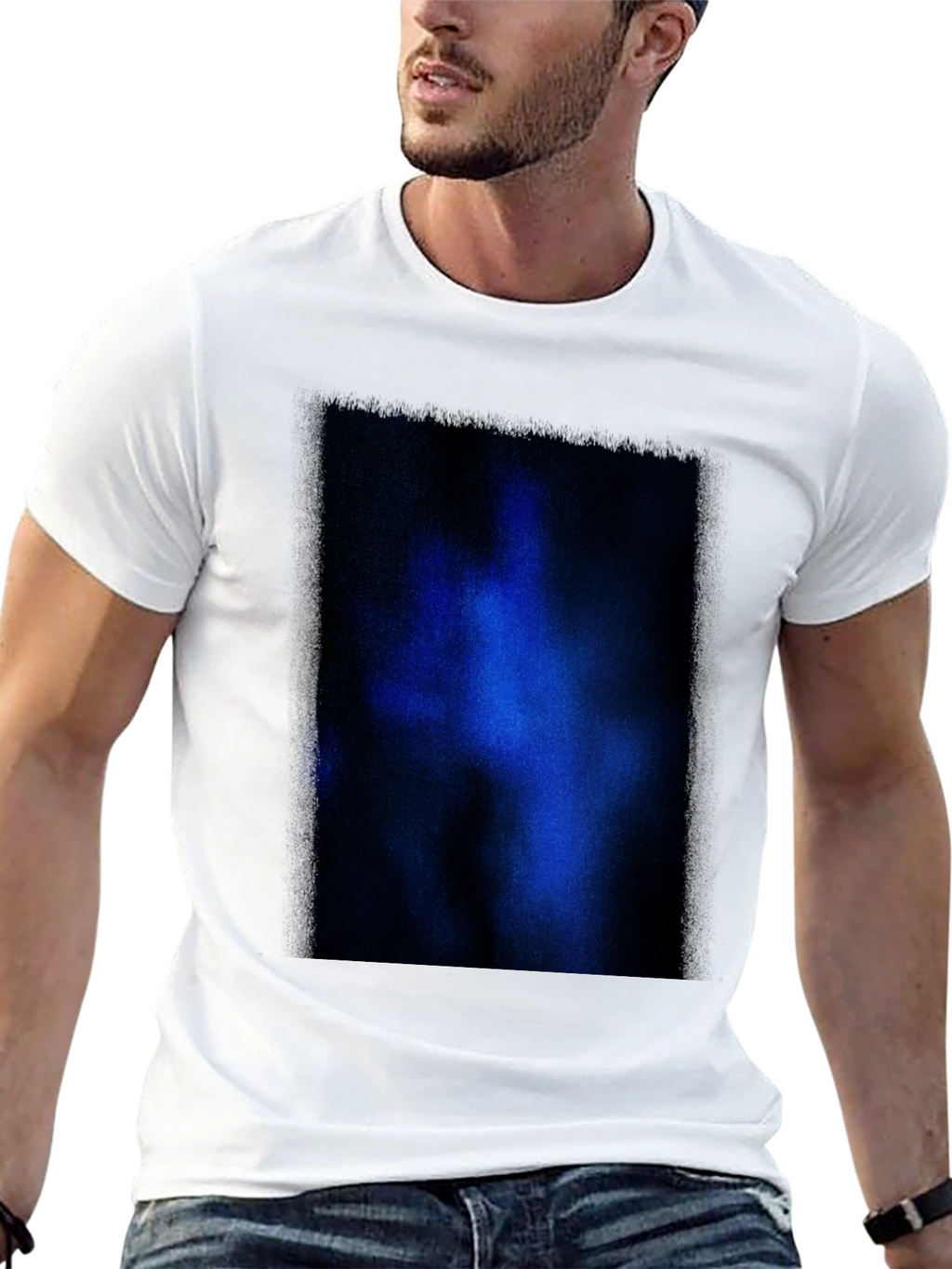 Black T-Shirt with Abstract Blue Graphic Print