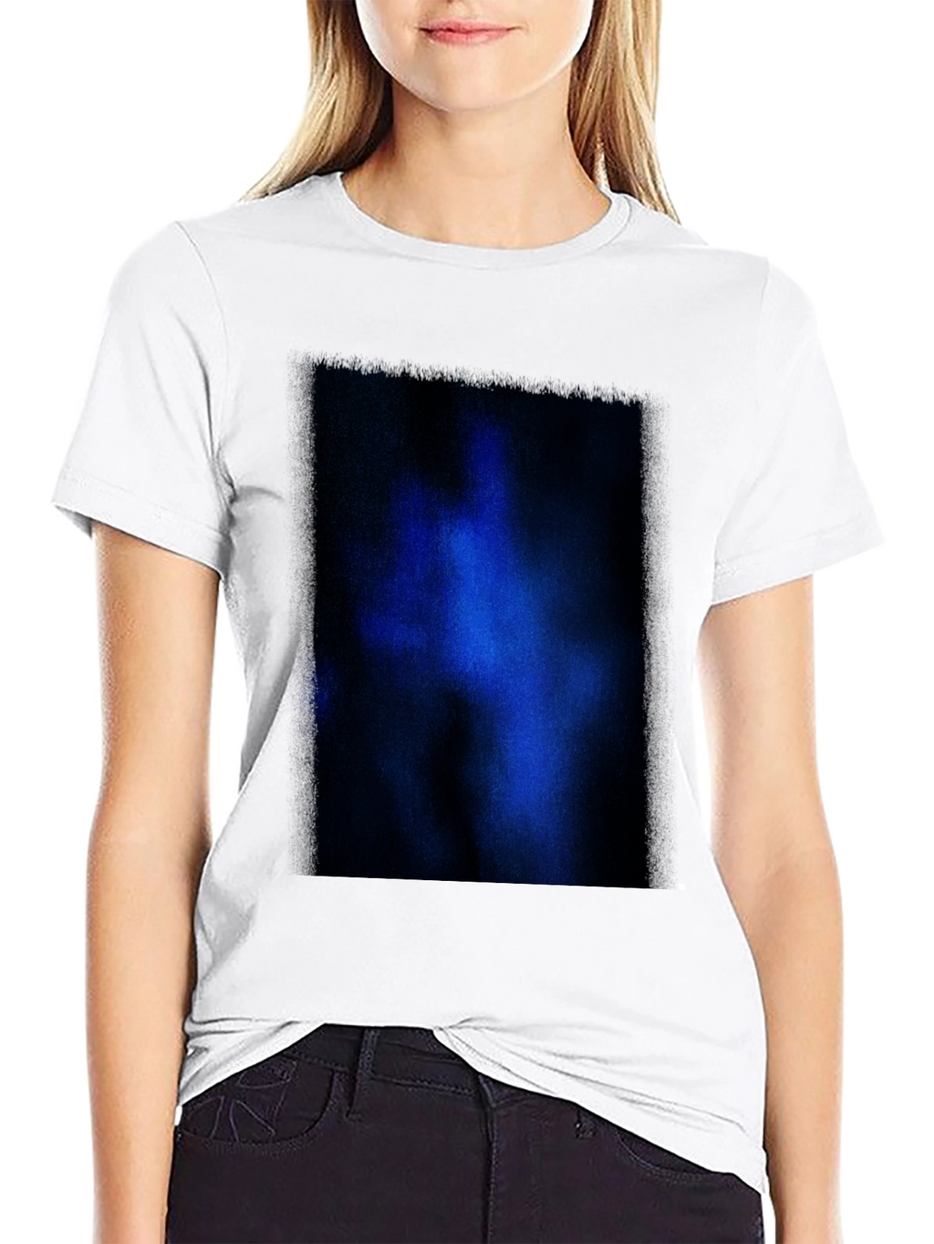 Black T-Shirt with Abstract Blue Graphic Print