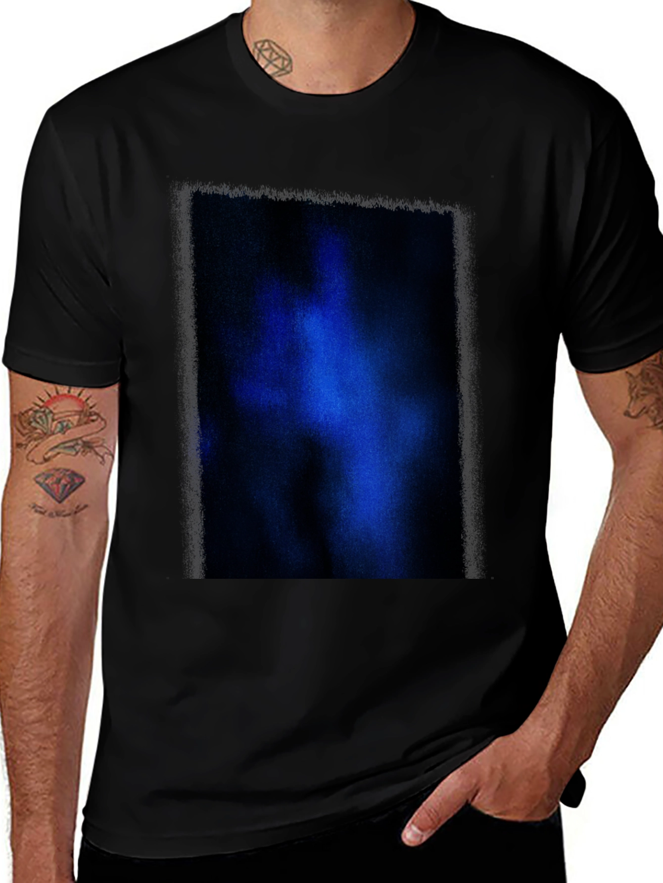 Black T-Shirt with Abstract Blue Graphic Print