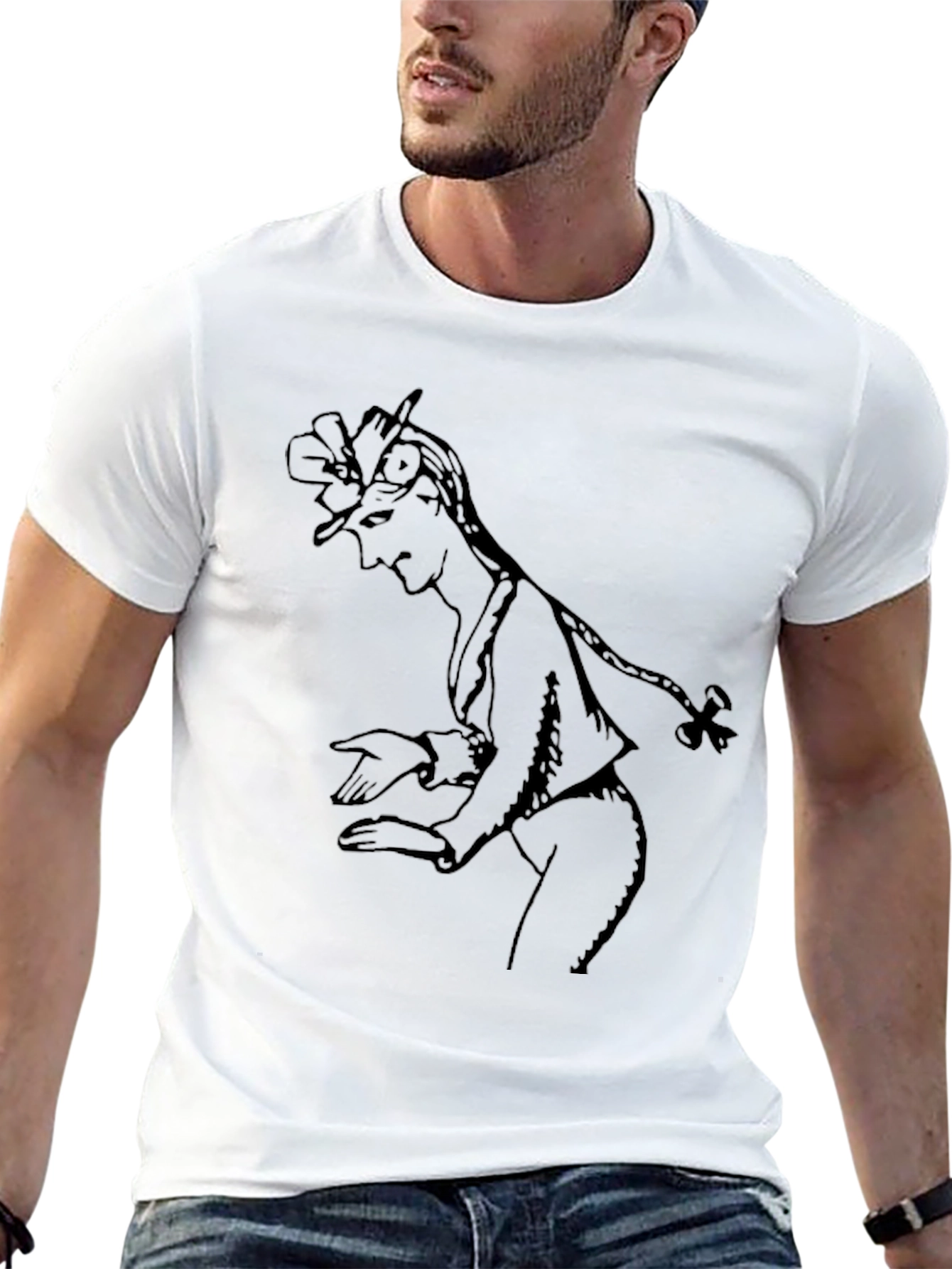Elegant Black T-Shirt with Sketch Graphic