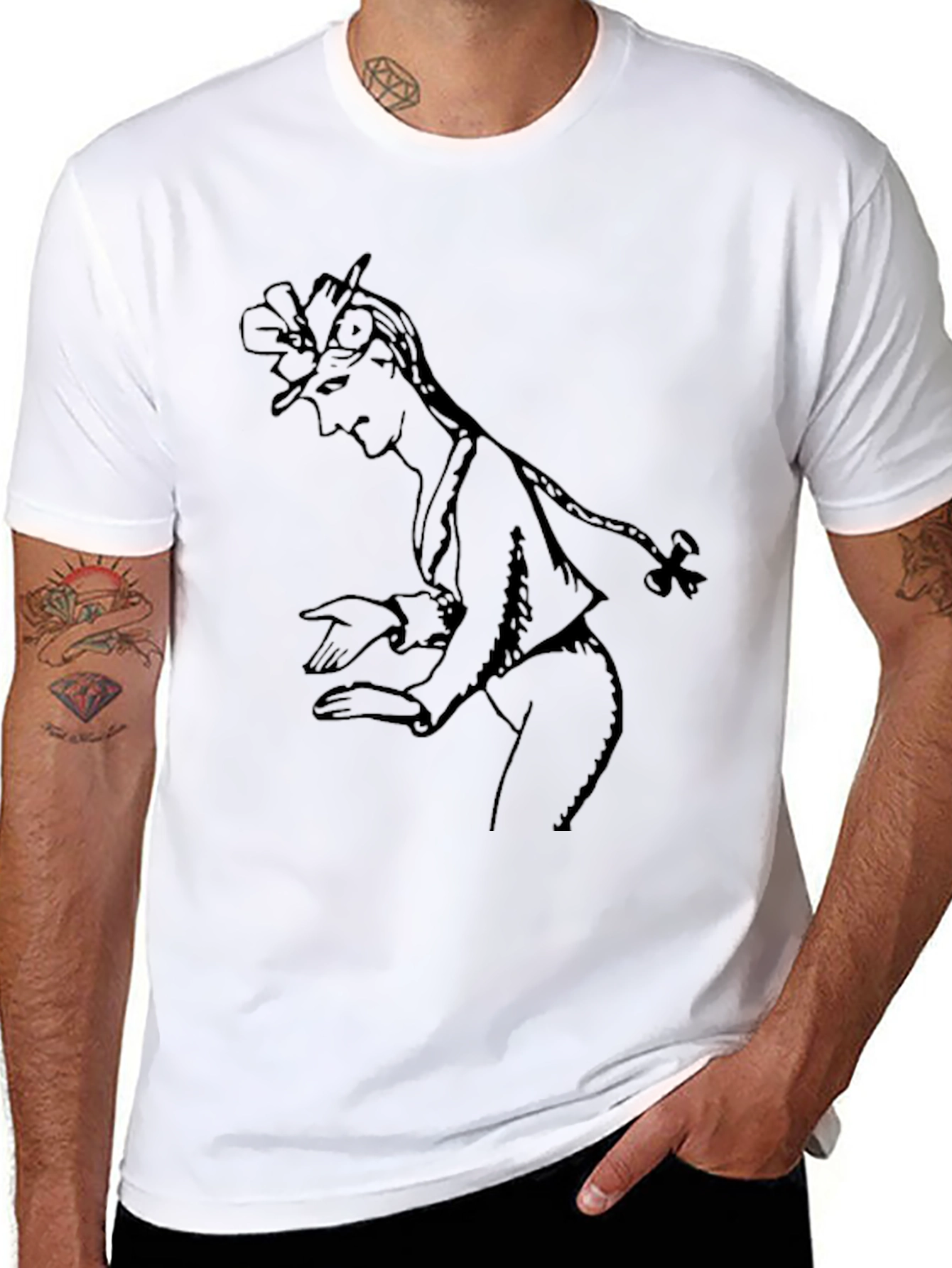 Elegant Black T-Shirt with Sketch Graphic