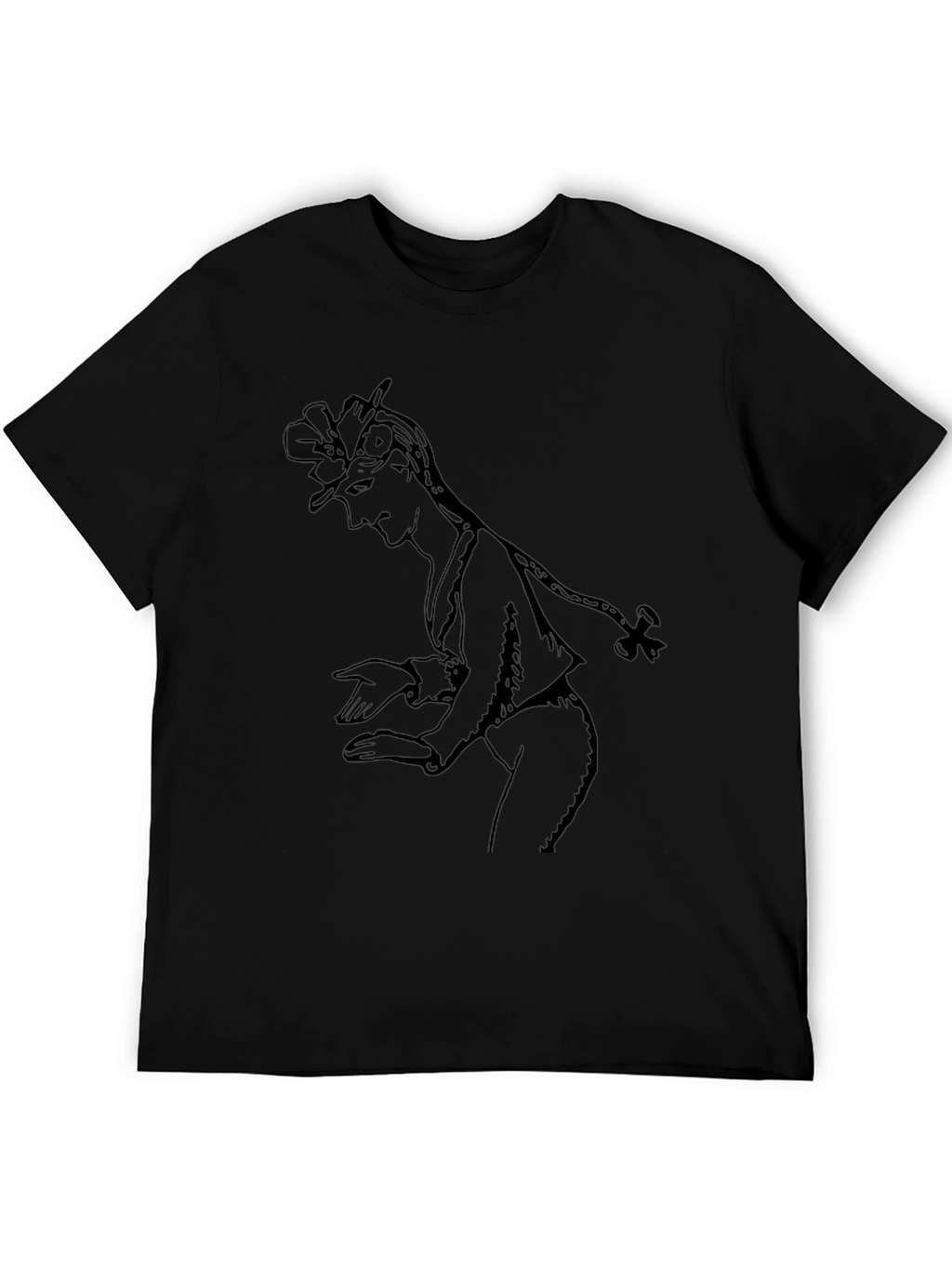 Elegant Black T-Shirt with Sketch Graphic