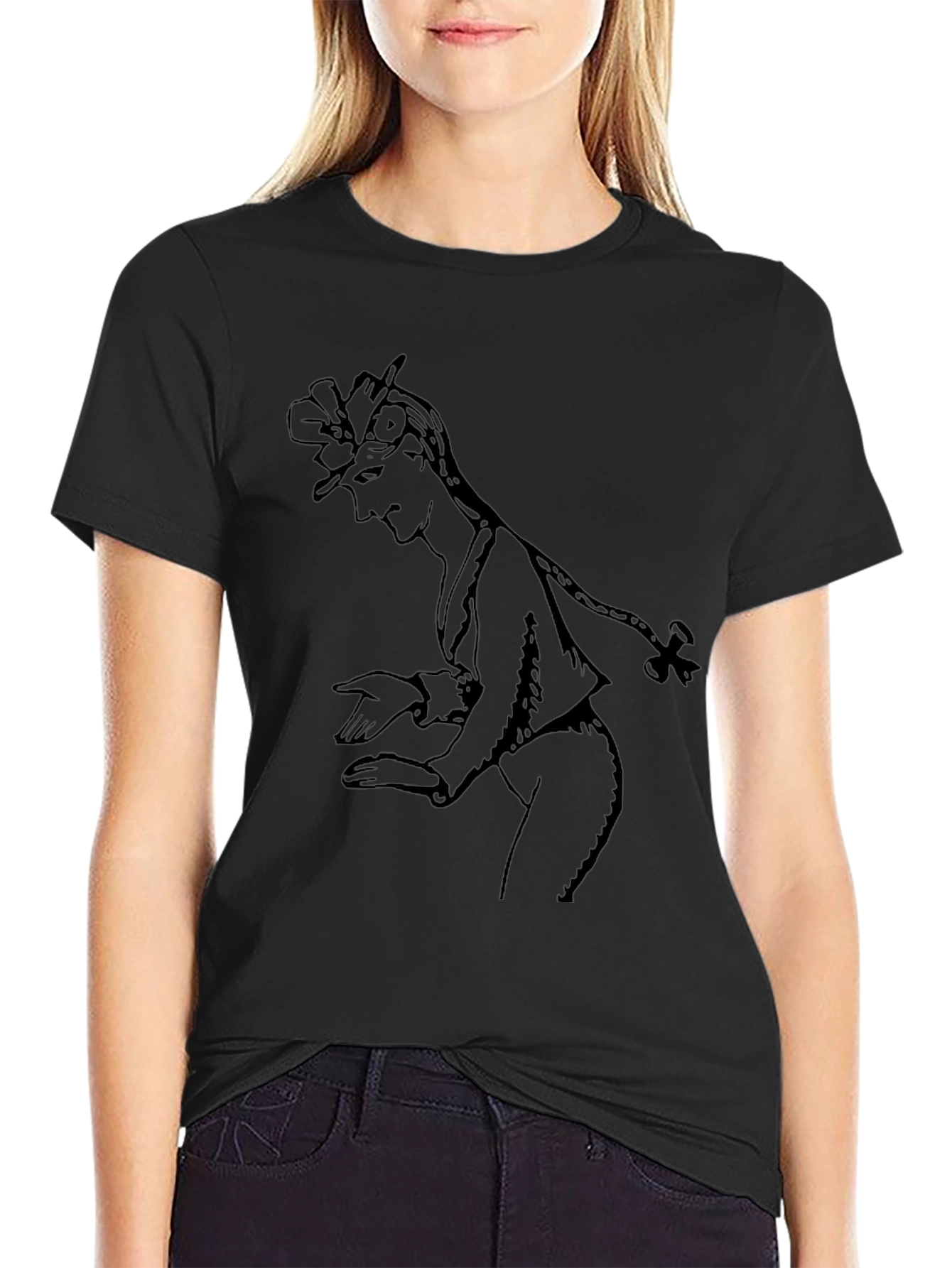 Elegant Black T-Shirt with Sketch Graphic