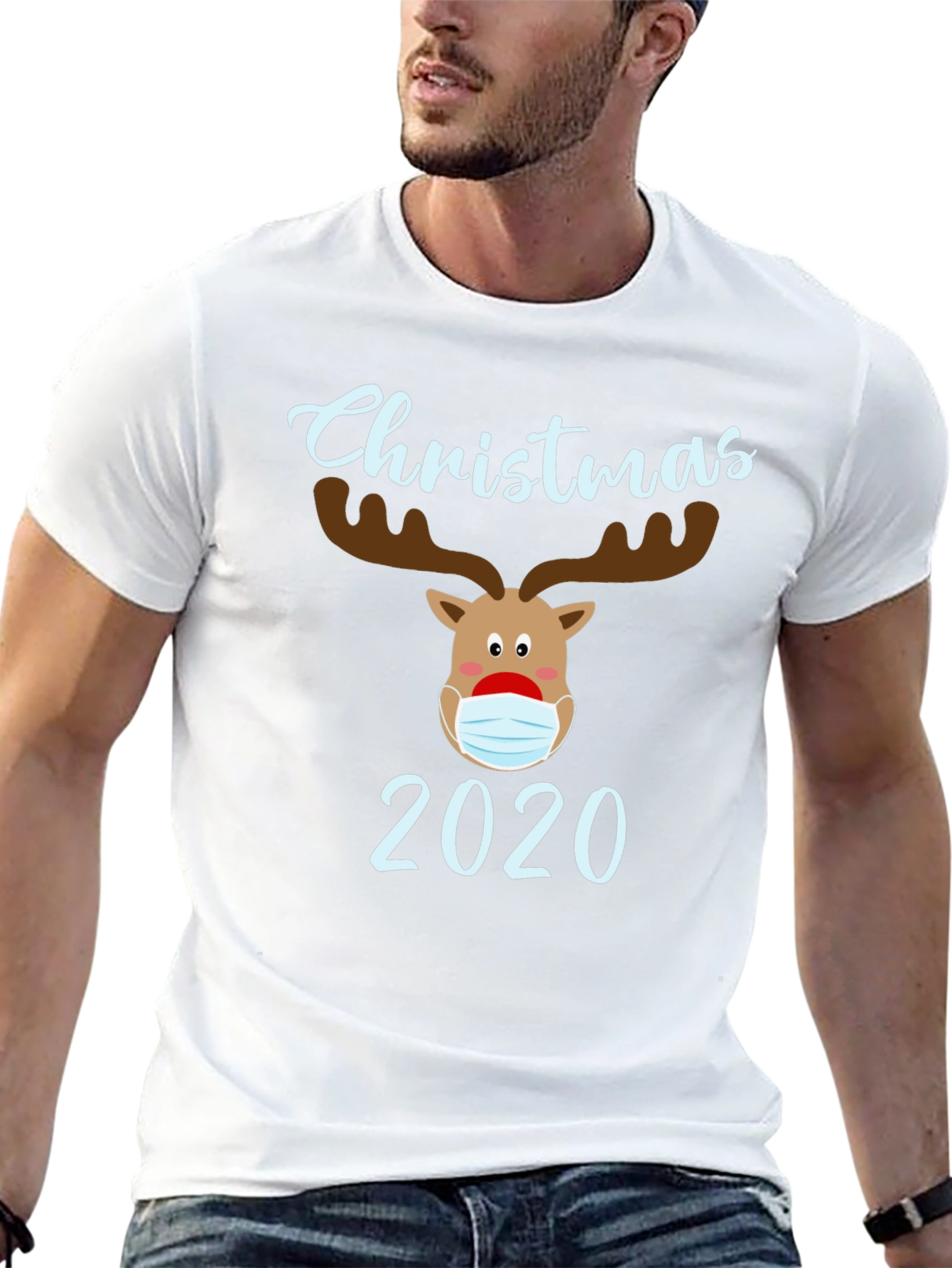Christmas 2020 Masked Reindeer Graphic T-Shirt
