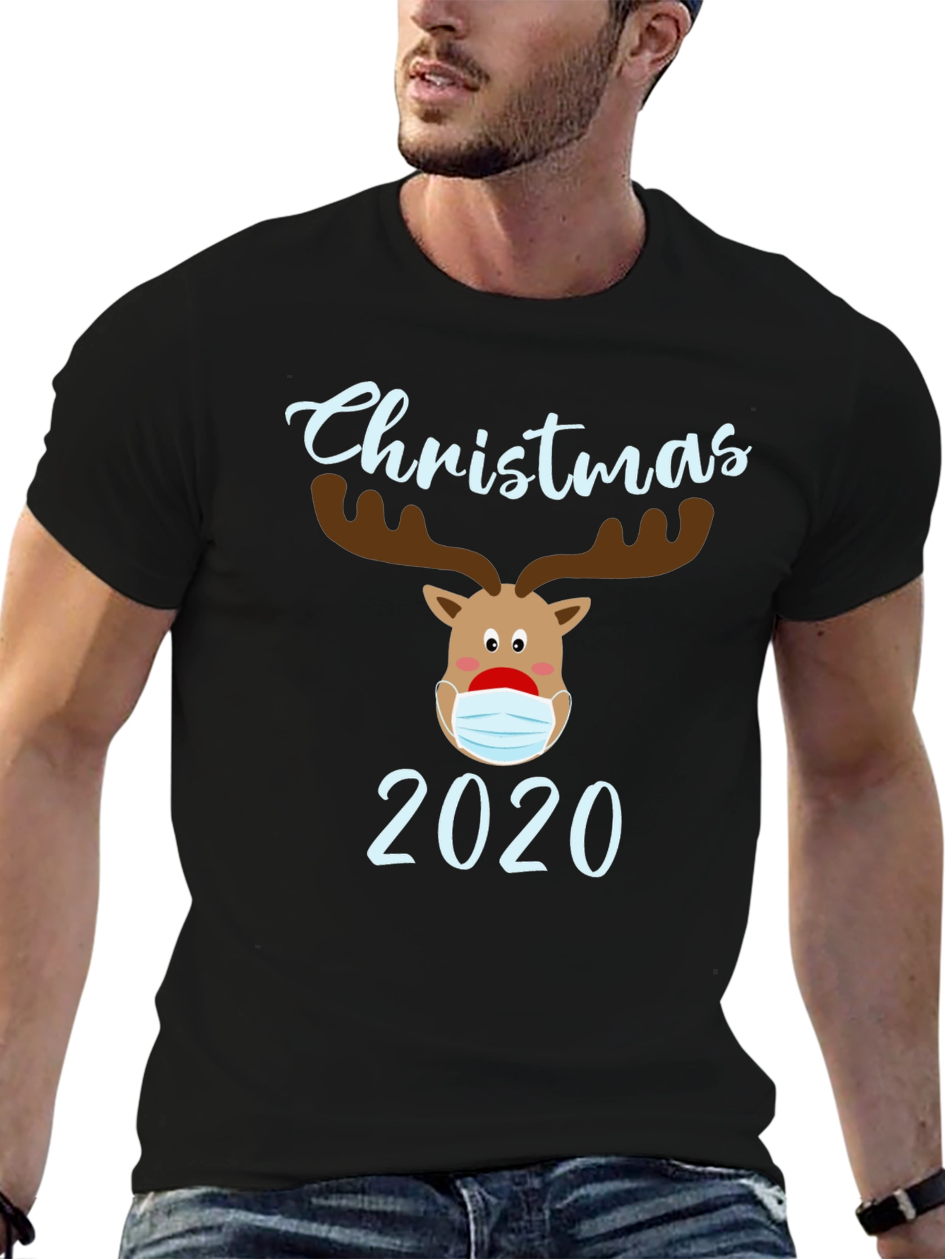 Christmas 2020 Masked Reindeer Graphic T-Shirt