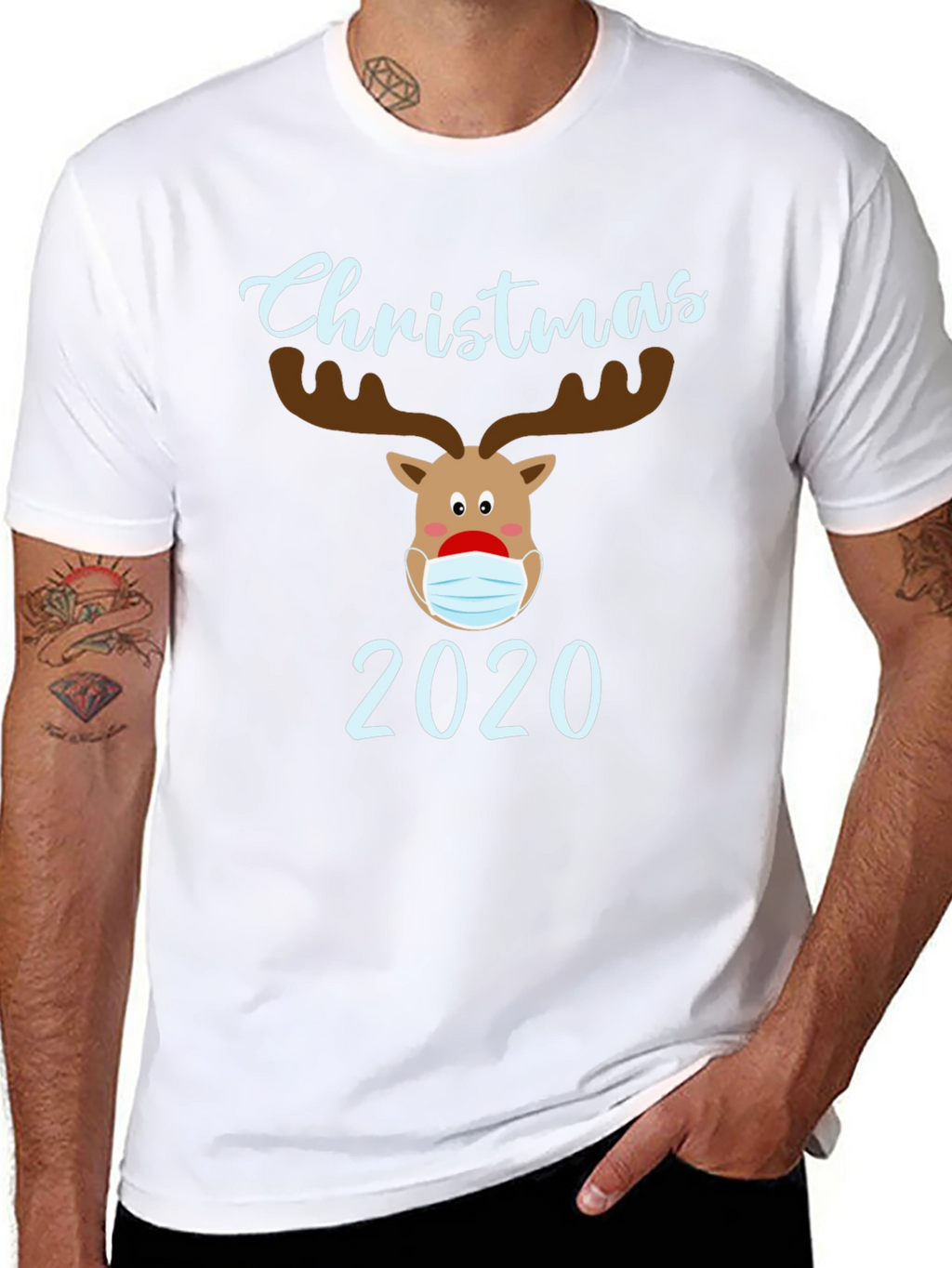Christmas 2020 Masked Reindeer Graphic T-Shirt
