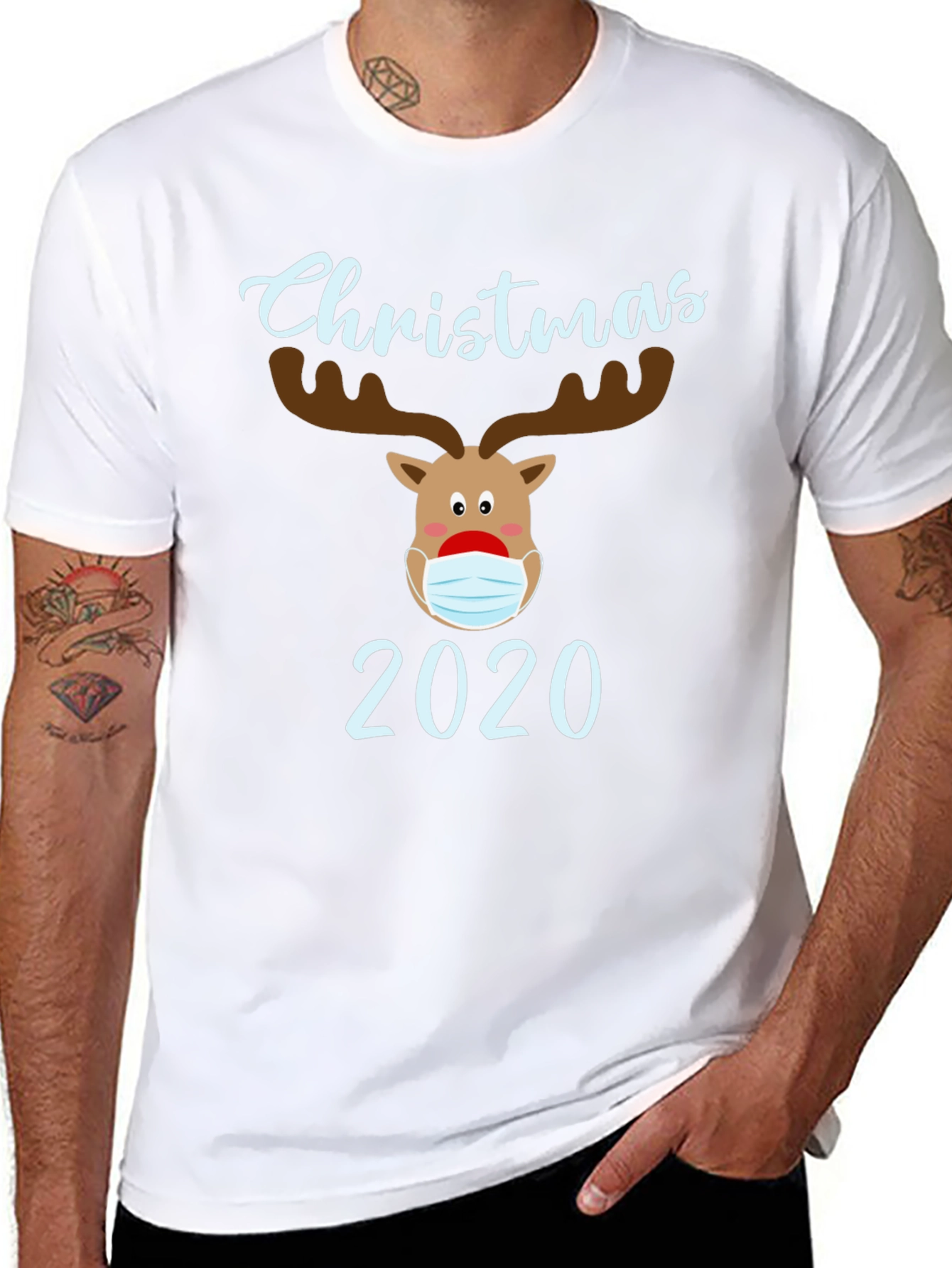 Christmas 2020 Masked Reindeer Graphic T-Shirt