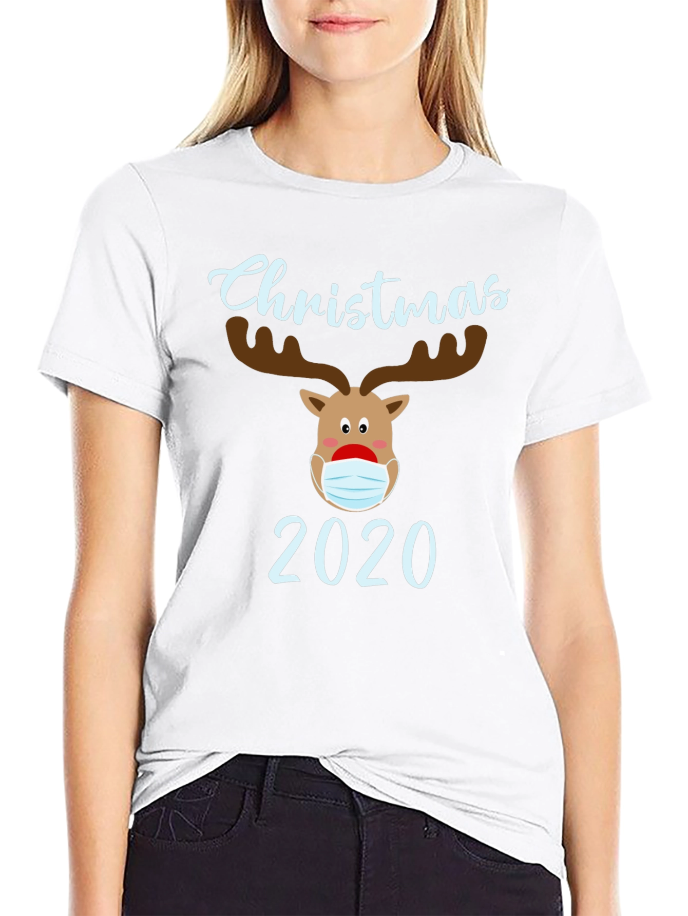 Christmas 2020 Masked Reindeer Graphic T-Shirt