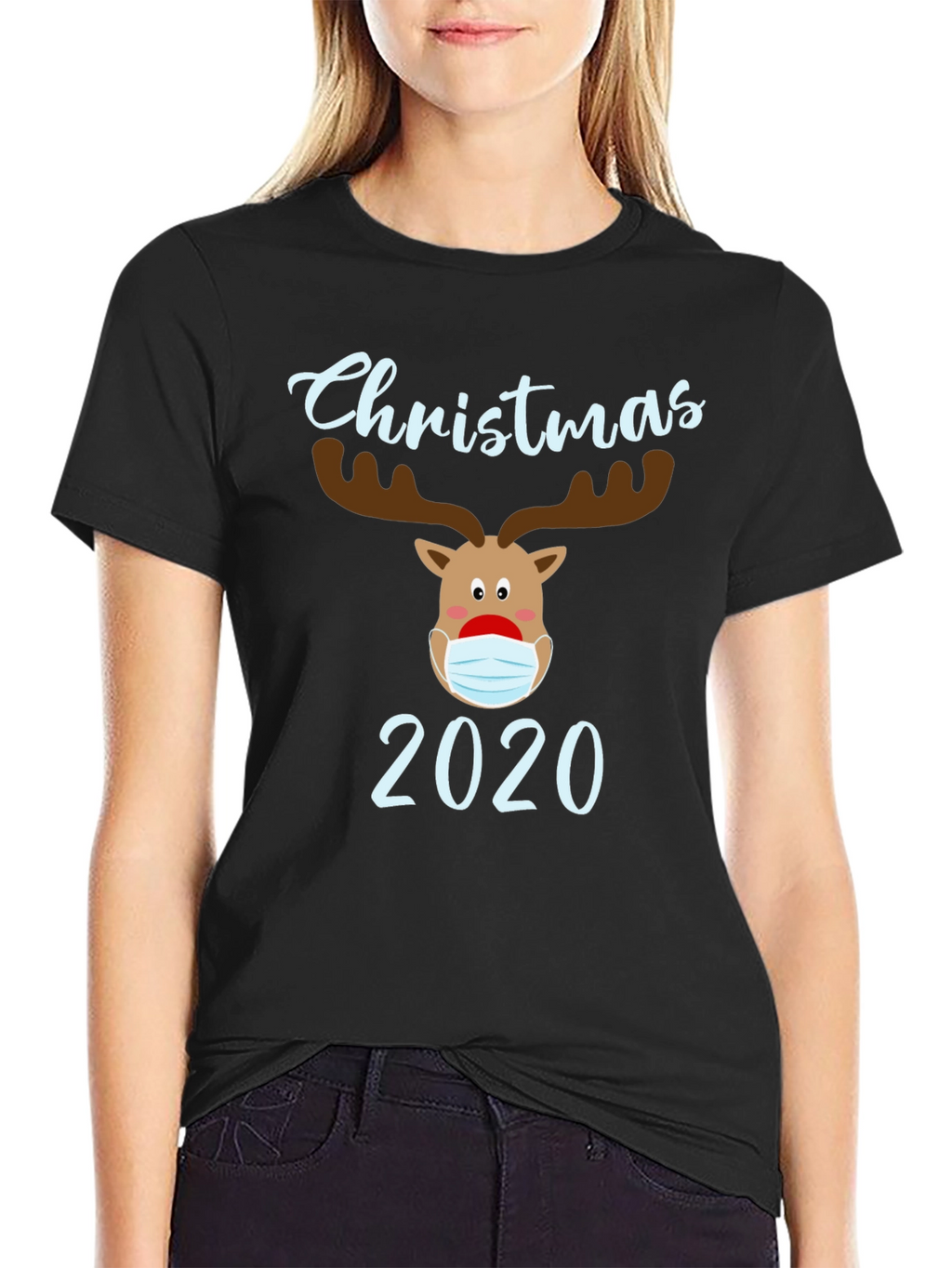 Christmas 2020 Masked Reindeer Graphic T-Shirt