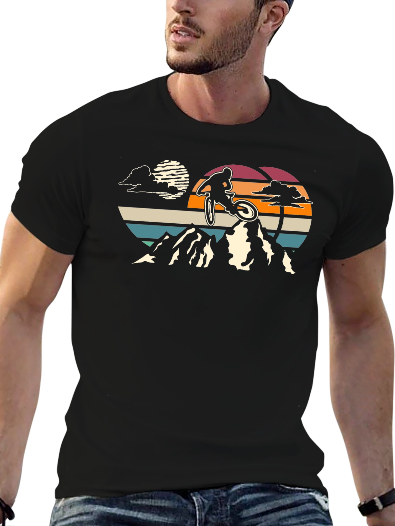 Mountain Biker Sunset Graphic T-Shirt
