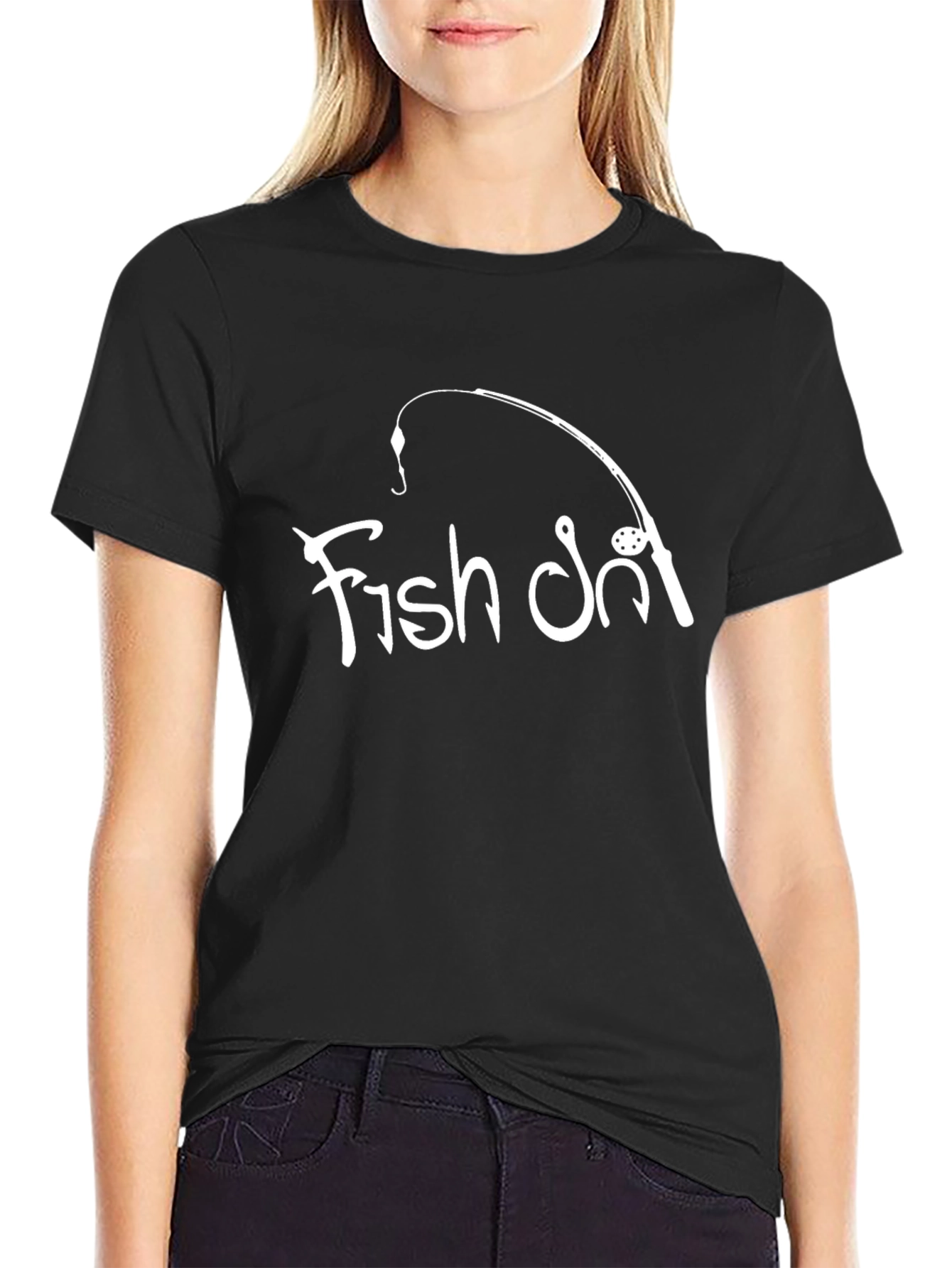 Fish On! Black Cotton Graphic Tee - Fishing Enthusiast