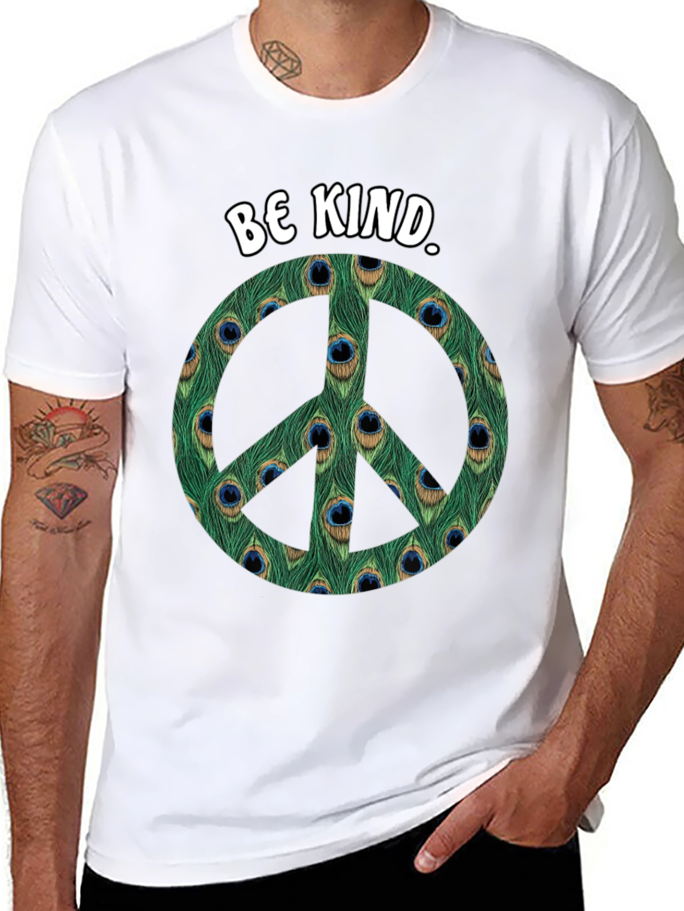 Be Kind Peacock Peace Sign T-Shirt