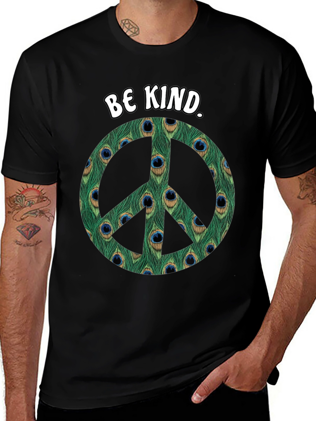Be Kind Peacock Peace Sign T-Shirt