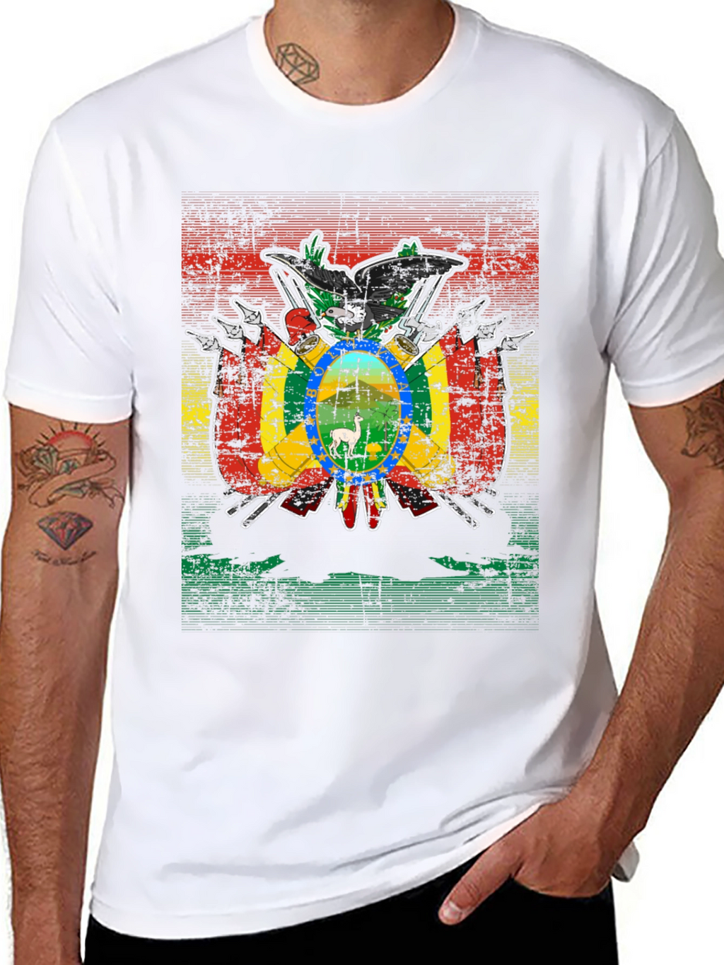 Bolivia Flag Emblem Black T-Shirt